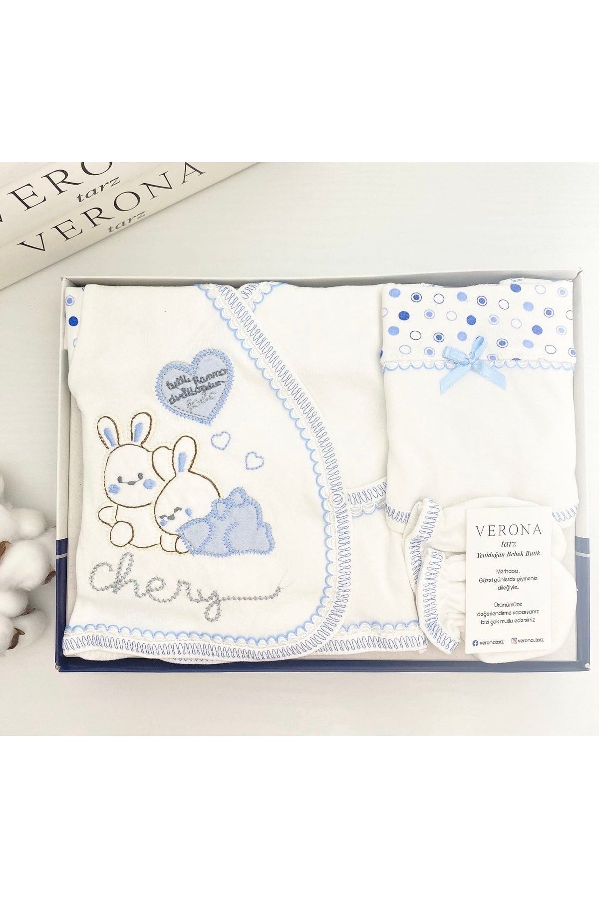 VERONA TARZ Yeni Sezon Basik Tavşanlı 5li Hastane Çıkış Seti Yenidoğan Kıyafeti Takım Kız Erkek Bebek