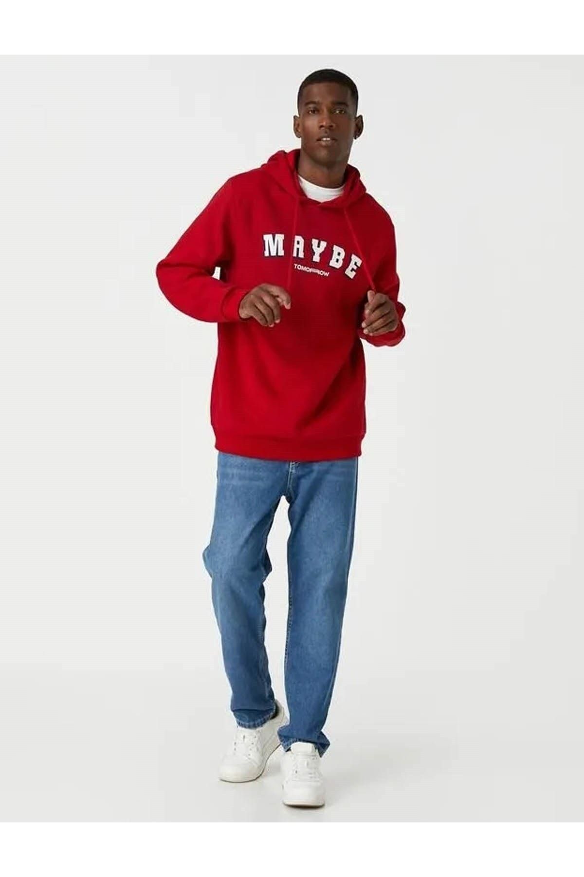 Koton 3wam70102mk Kırmızı 401 Erkek Pamuk Jersey Sweatshirt