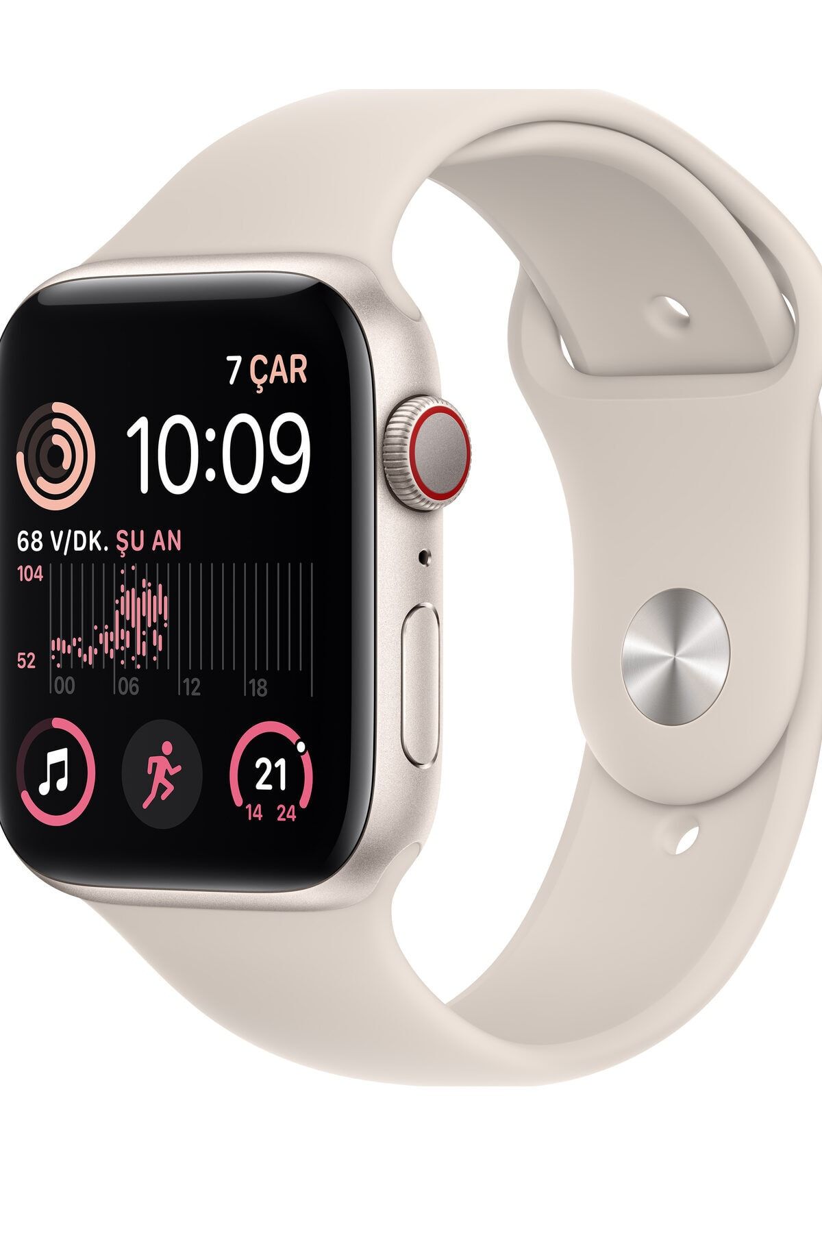 Apple Watch SE 44mm GPS Yıldız Işığı Alüminyum Kasa ve Yıldız Işığı Spor Kordon (Apple Türkiye Garantili)
