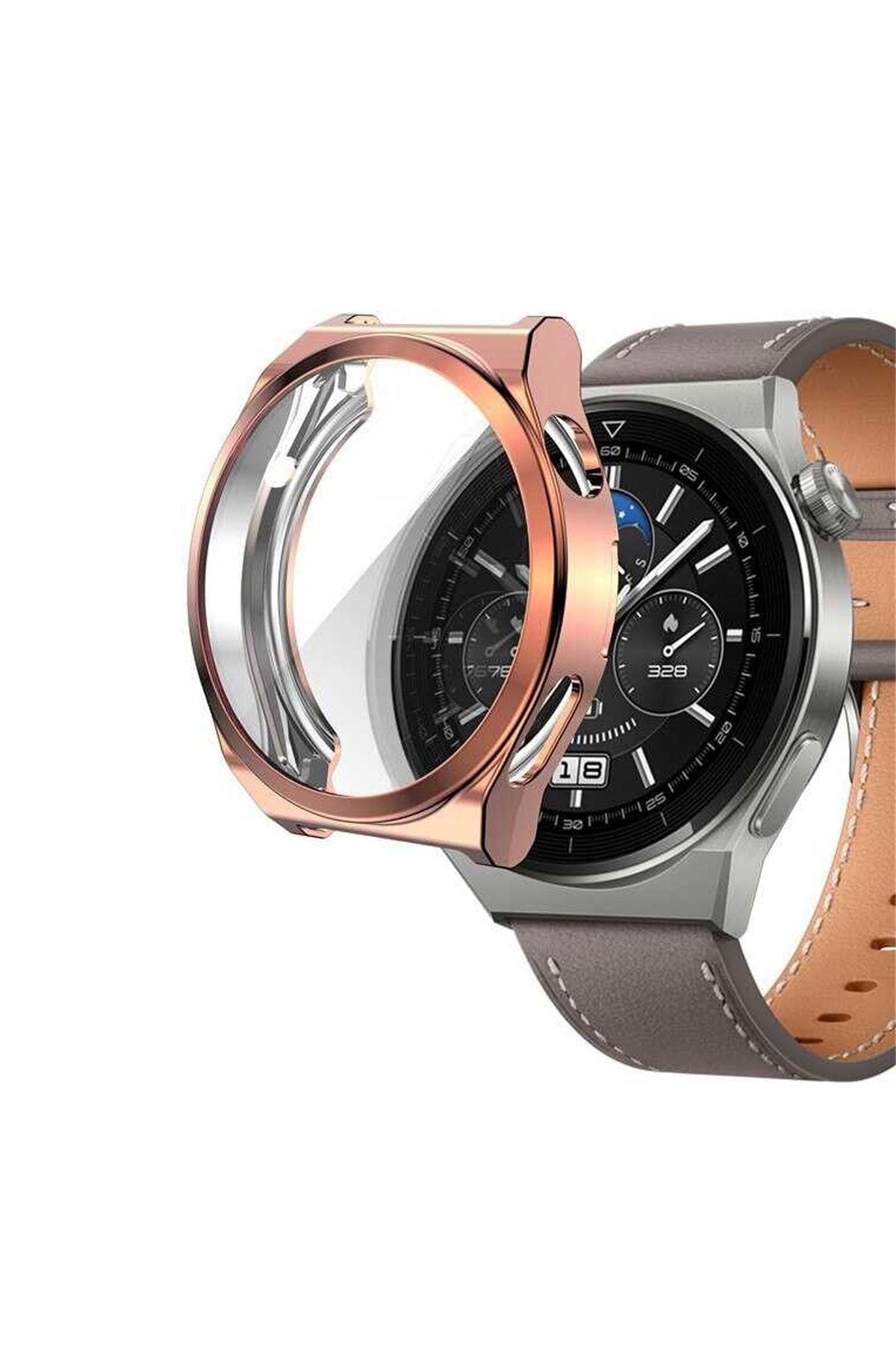 Microsonic Huawei Watch Gt 3 Pro 46mm Titanyum Kılıf 360 Full Round Soft Silicone Rose Gold