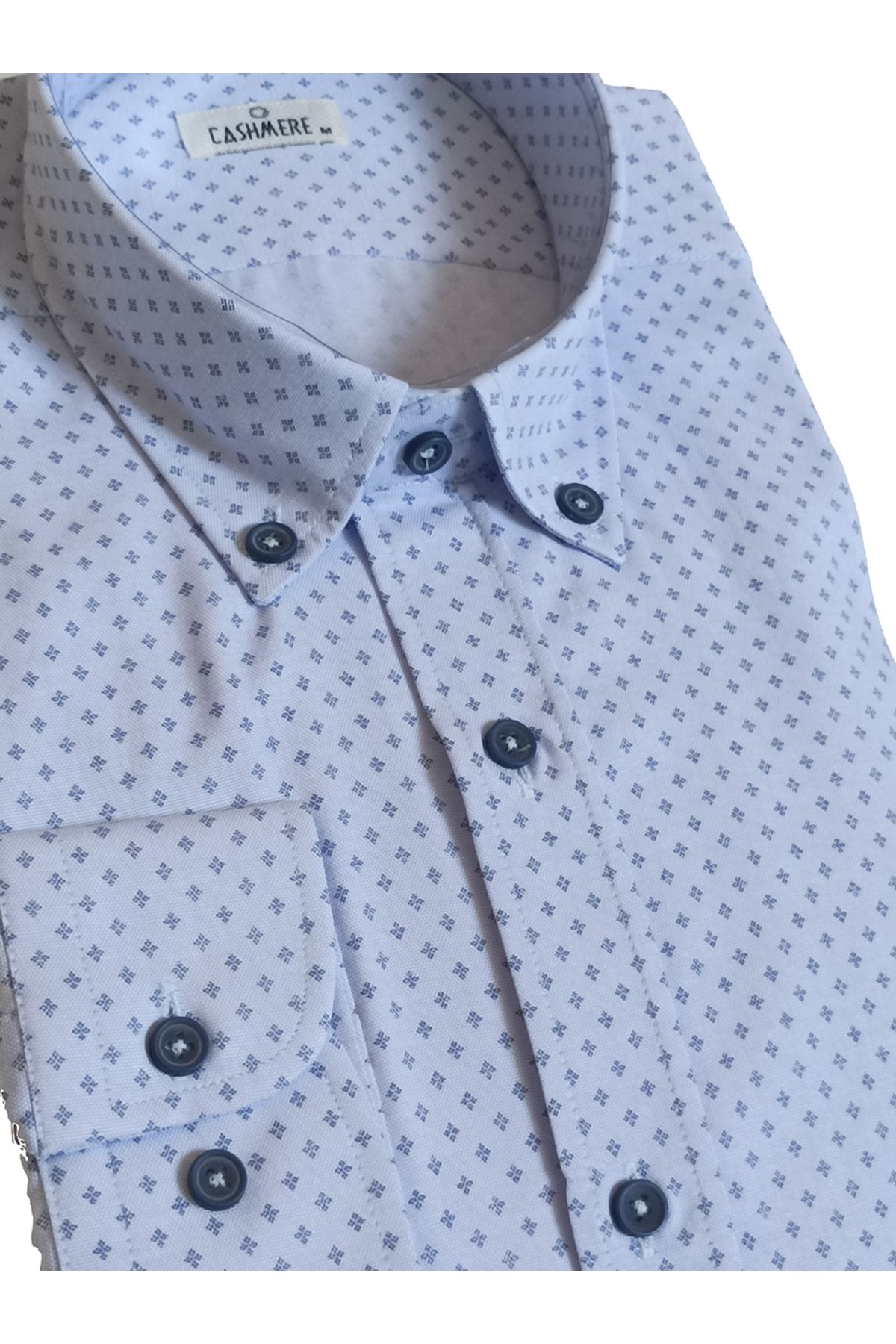 Cashmere Cotton Baskılı Düğmeli Yaka Slim Fit Erkek Gömlek