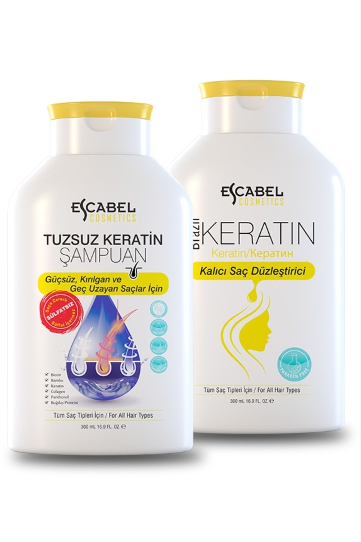 Escabel Tuzsuz Sülfatsız Şampuan + Brezilya Keratin