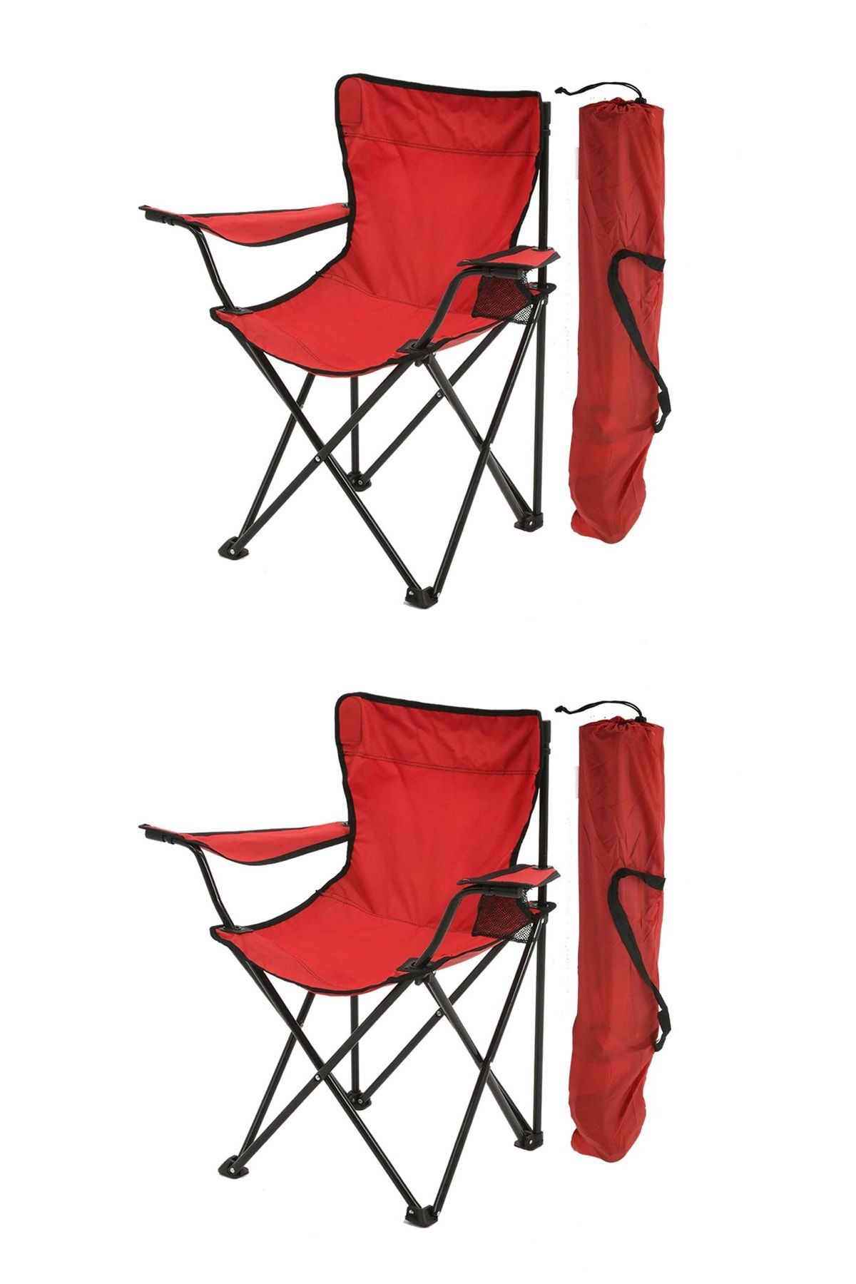 Exent 2'li Rejisör Kamp Sandalyesi Piknik Sandalyesi Katlanır Sandalye Taşıma Çantalı Kırmızı