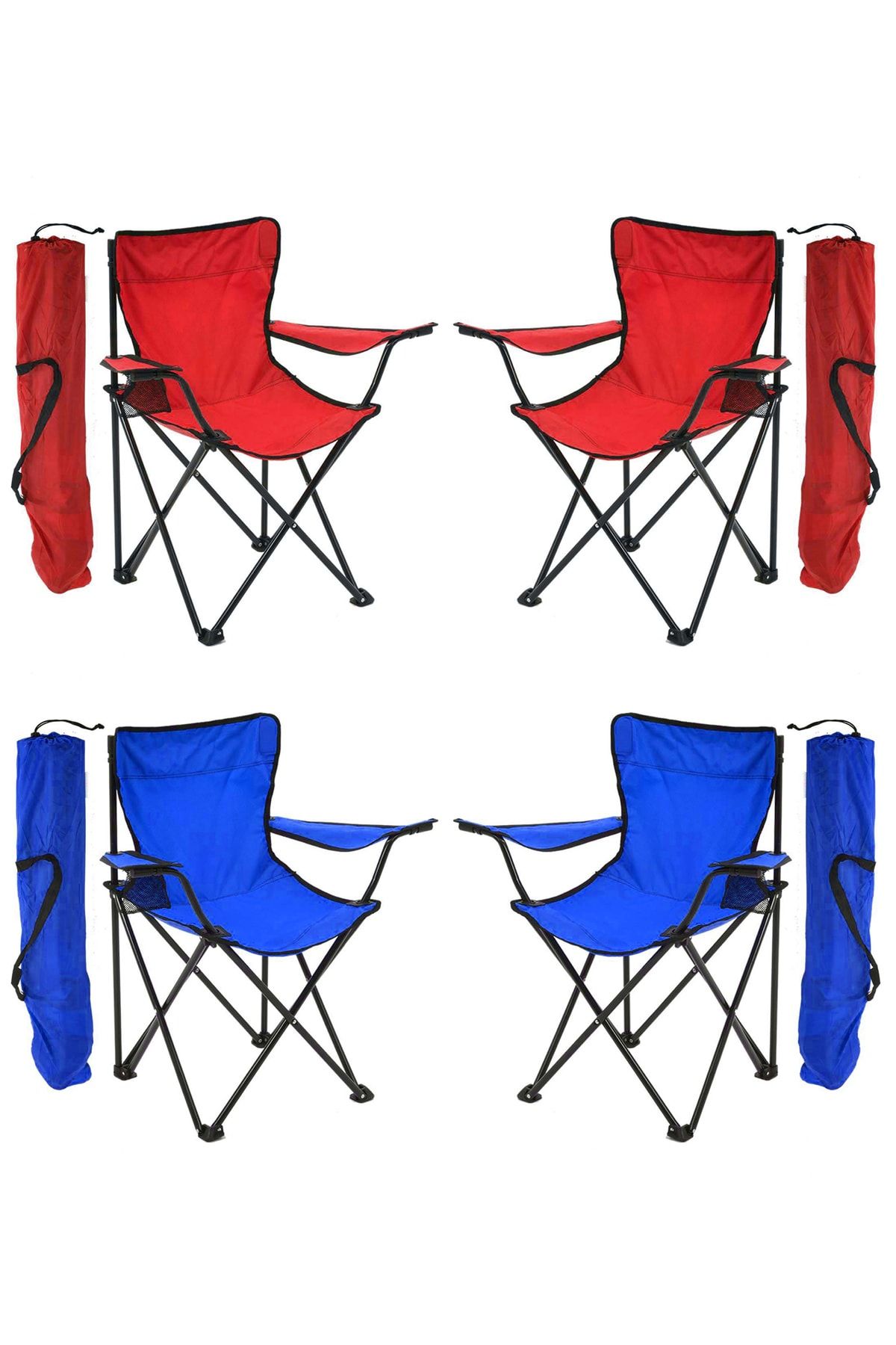 Exent 4'lü Rejisör Kamp Sandalyesi Piknik Sandalyesi Katlanır Sandalye Taşıma Çantalı 2 Kırmızı 2 Mavi