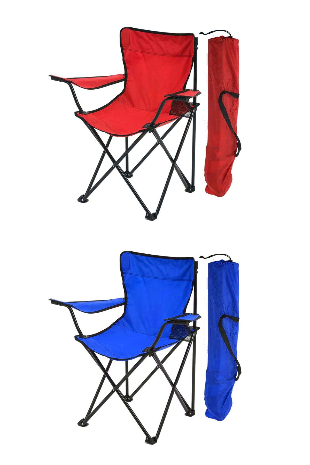 Exent 2'li Rejisör Kamp Sandalyesi Piknik Sandalyesi Katlanır Sandalye Taşıma Çantalı 1 Kırmızı 1 Mavi