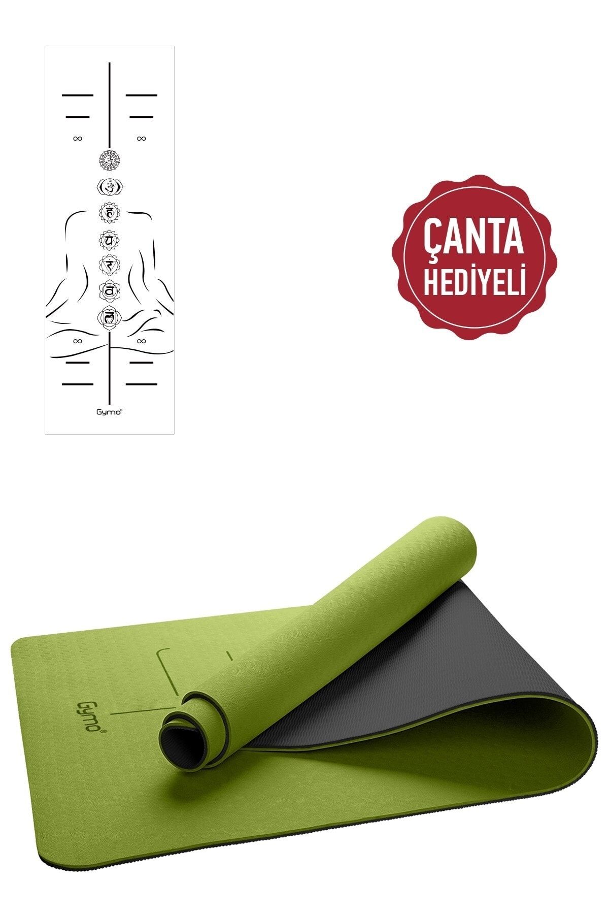 Gymo Hizalamalı Sembol 6mm Tpe Yoga Matı Pilates Minderi Yeşil Taşıma Çantası Hediye