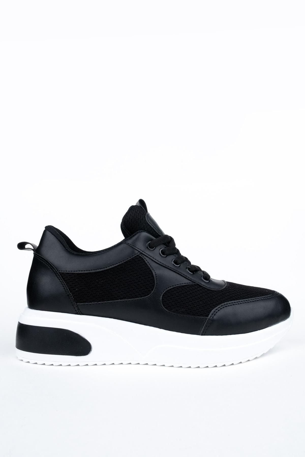 Modabuymus Dolgu Topuklu Siyah Sneaker Baskılı Spor Ayakkabı - Mildy