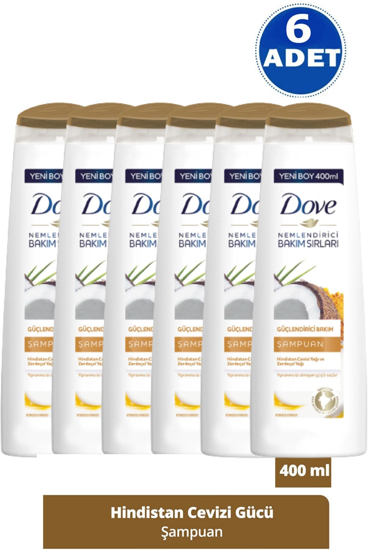 Dove Hindistan Cevizli Yağı Zerdeçal Yağı Güçlendirici Bakım Şampuan 400 Ml 6 Adet