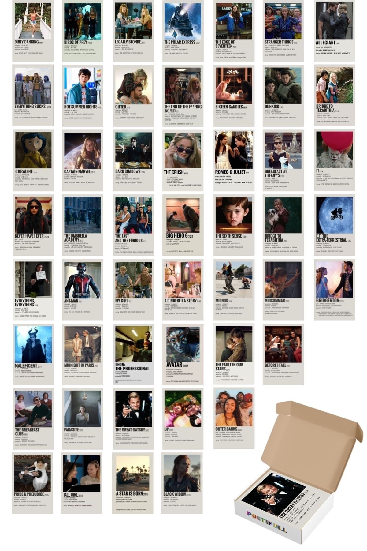 postifull Film Afişleri Polaroid Duvar Poster Seti - Arkası Yapışkanlı Poster Kolaj Seti - 50 Adet