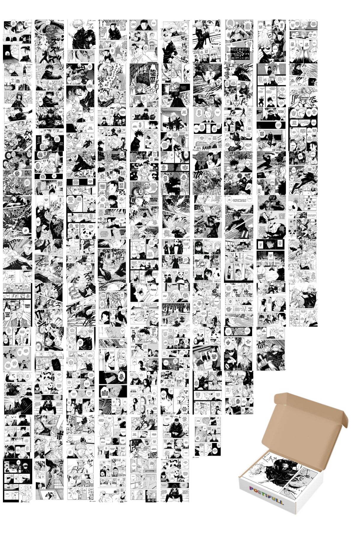 postifull Anime Poster Seti, Arkası Yapışkanlı Jujutsu Kaisen Poster Kolaj Seti, Manga Kolaj Seti, 100 Adet