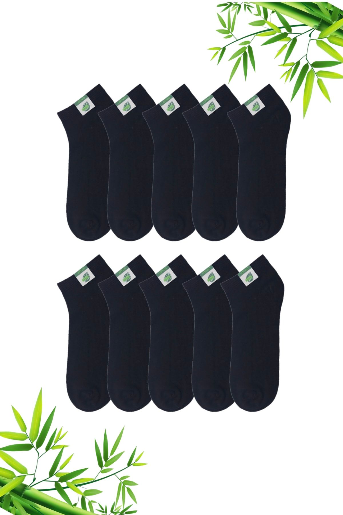 GezBros 10 Çift Erkek Siyah Bambu Patik Kısa Çorap