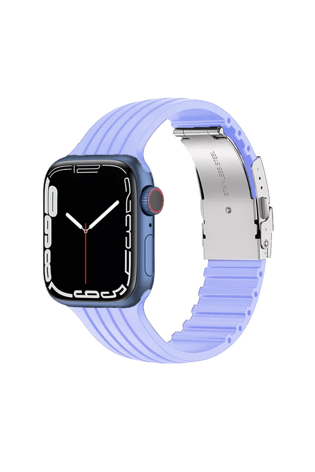 Nezih Case Apple Watch Seri 2/3/4/5/6/7/8/9/se 42mm 44mm 45mm Metal Klipsli Çizgili Jel Silikon Kordon
