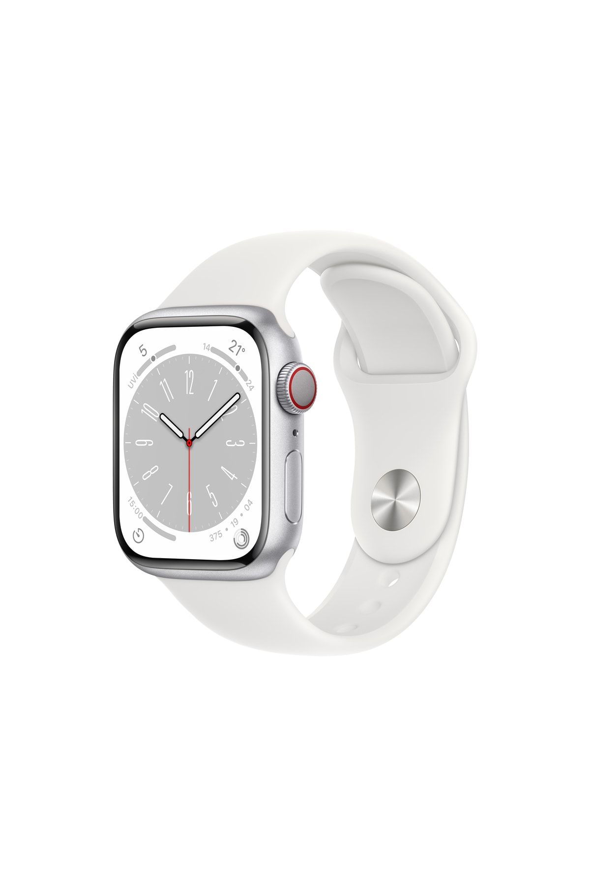 Apple Watch Series 8 GPS + Cellular 41mm Gümüş Alüminyum Kasa ve Beyaz Spor Kordon - Regular