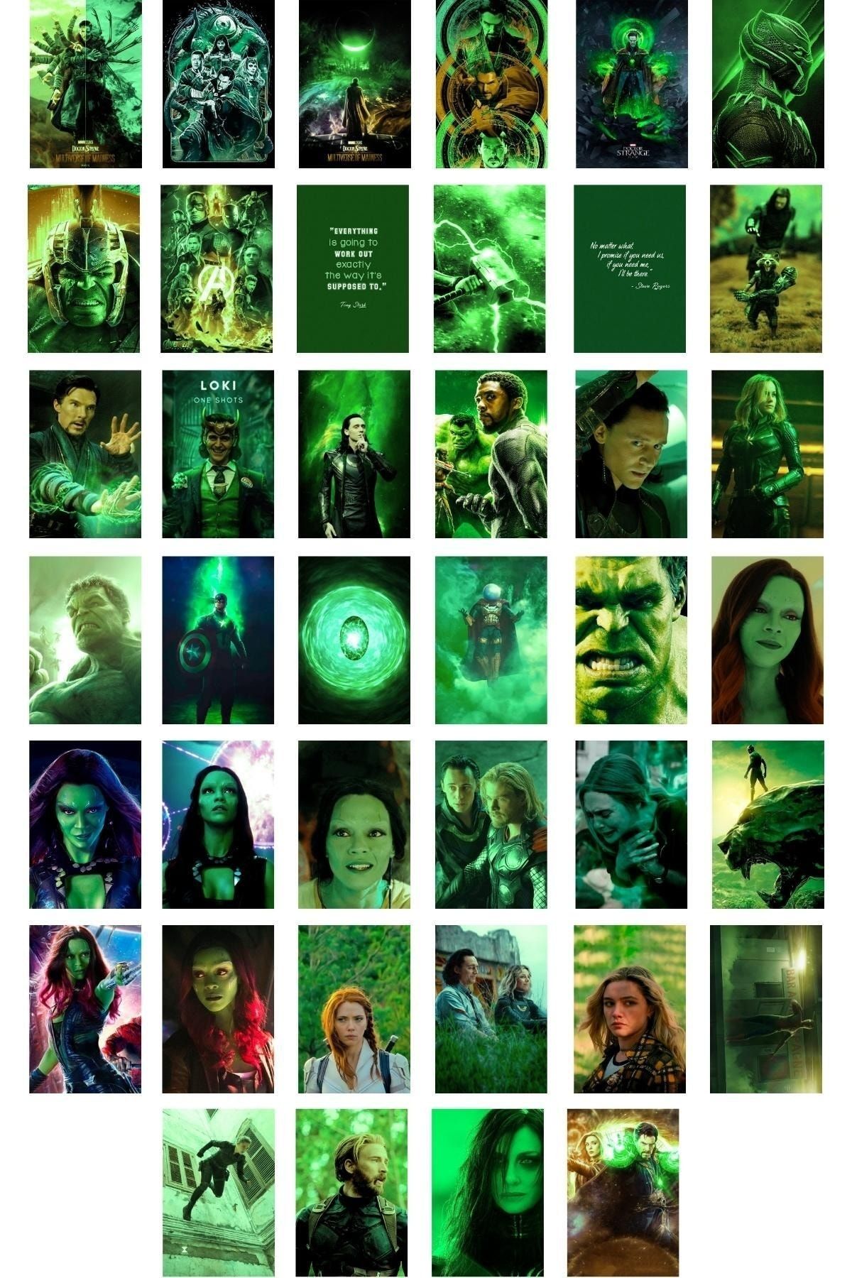 postifull Marvel Duvar Posteri Kolaj Seti, Yeşil Temalı Avengers Poster, 40 Adet, Arkası Yapışkanlı, Kutulu