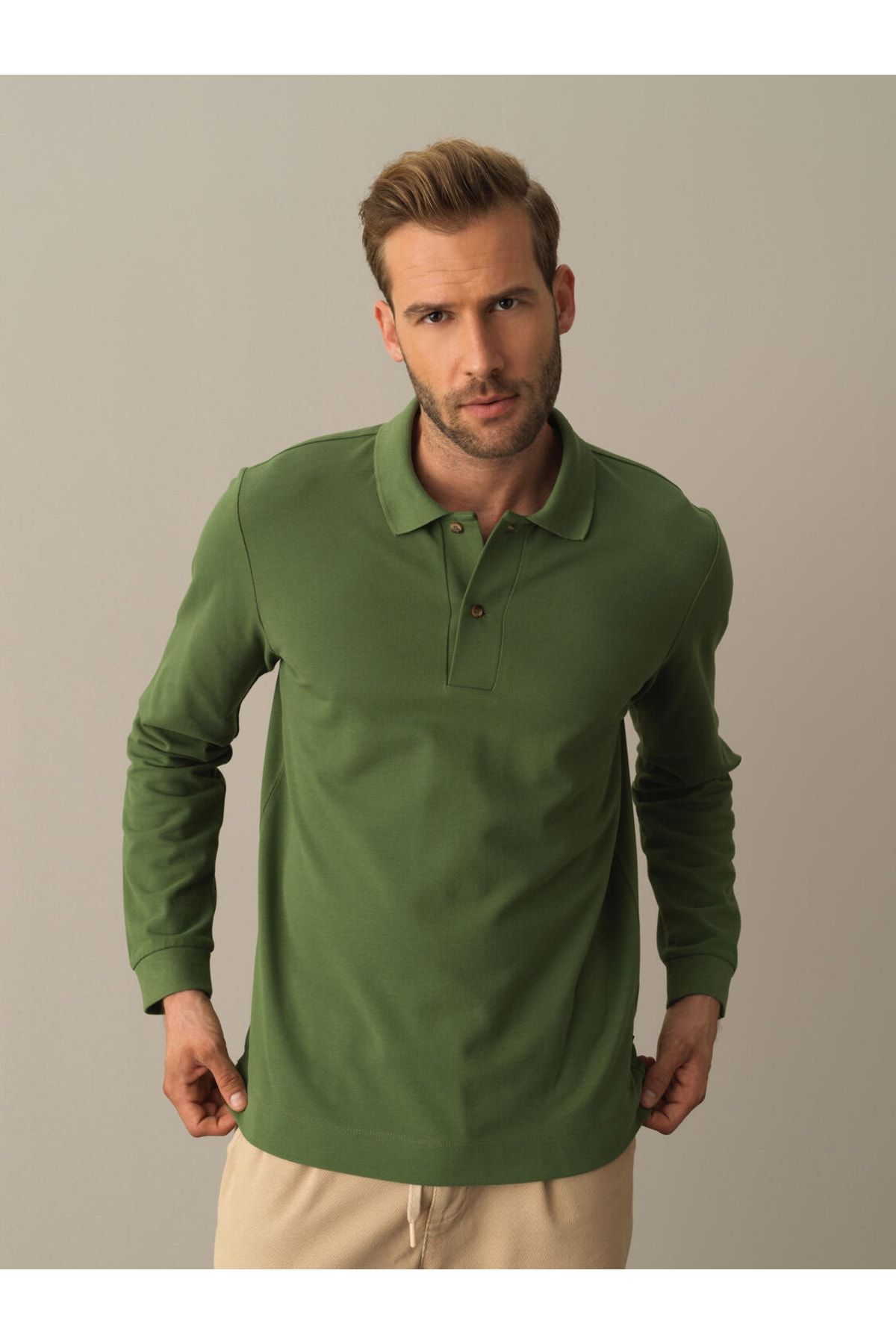 Xint Erkek Dyeşil Polo Yaka %100 Pamuk Regular Fit Basic Tişört