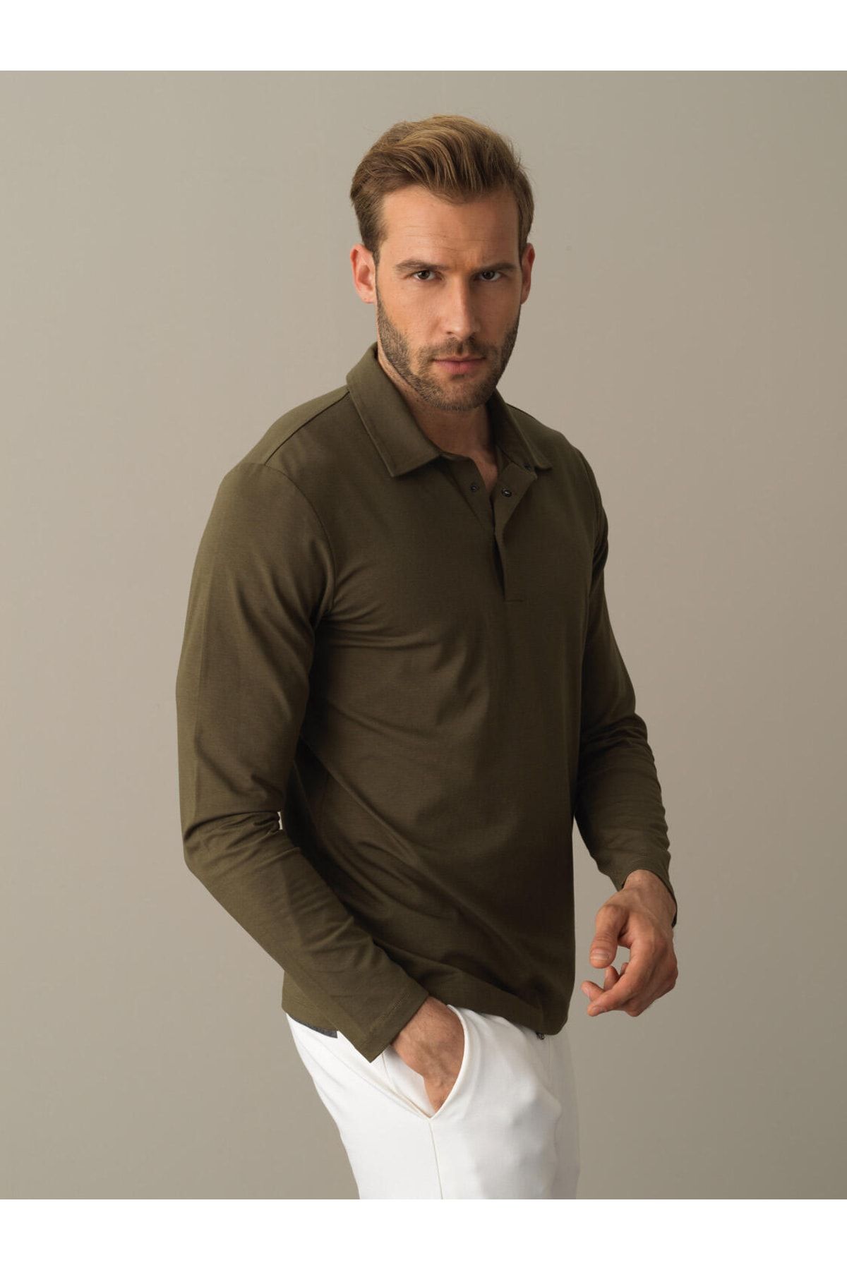 Xint Erkek Haki Polo Yaka Slim Fit Modal Basic Tişört