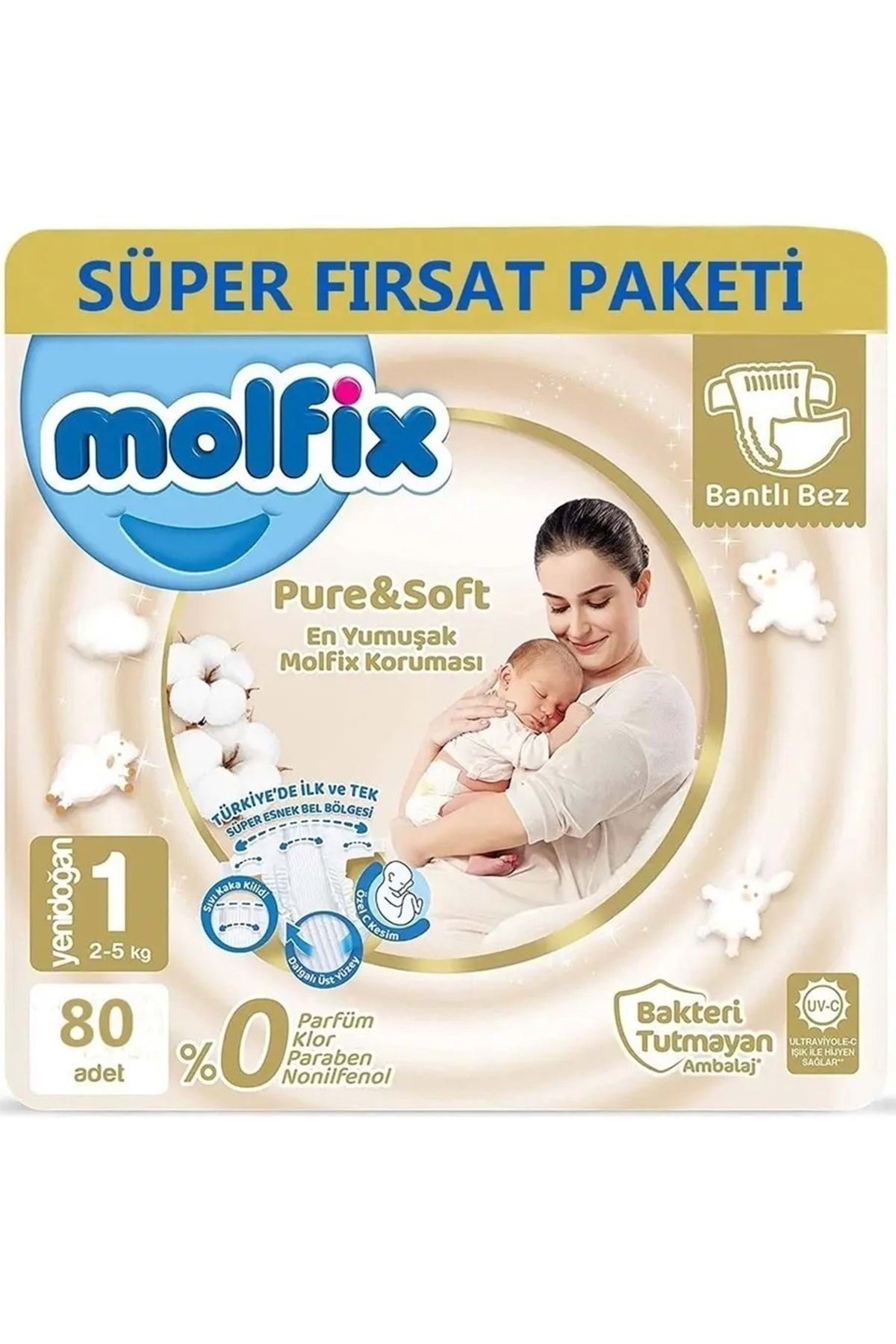 Molfix Pure&soft Bebek Bezi Beden:1 (2-5kg) Yeni Doğan 80 Adet