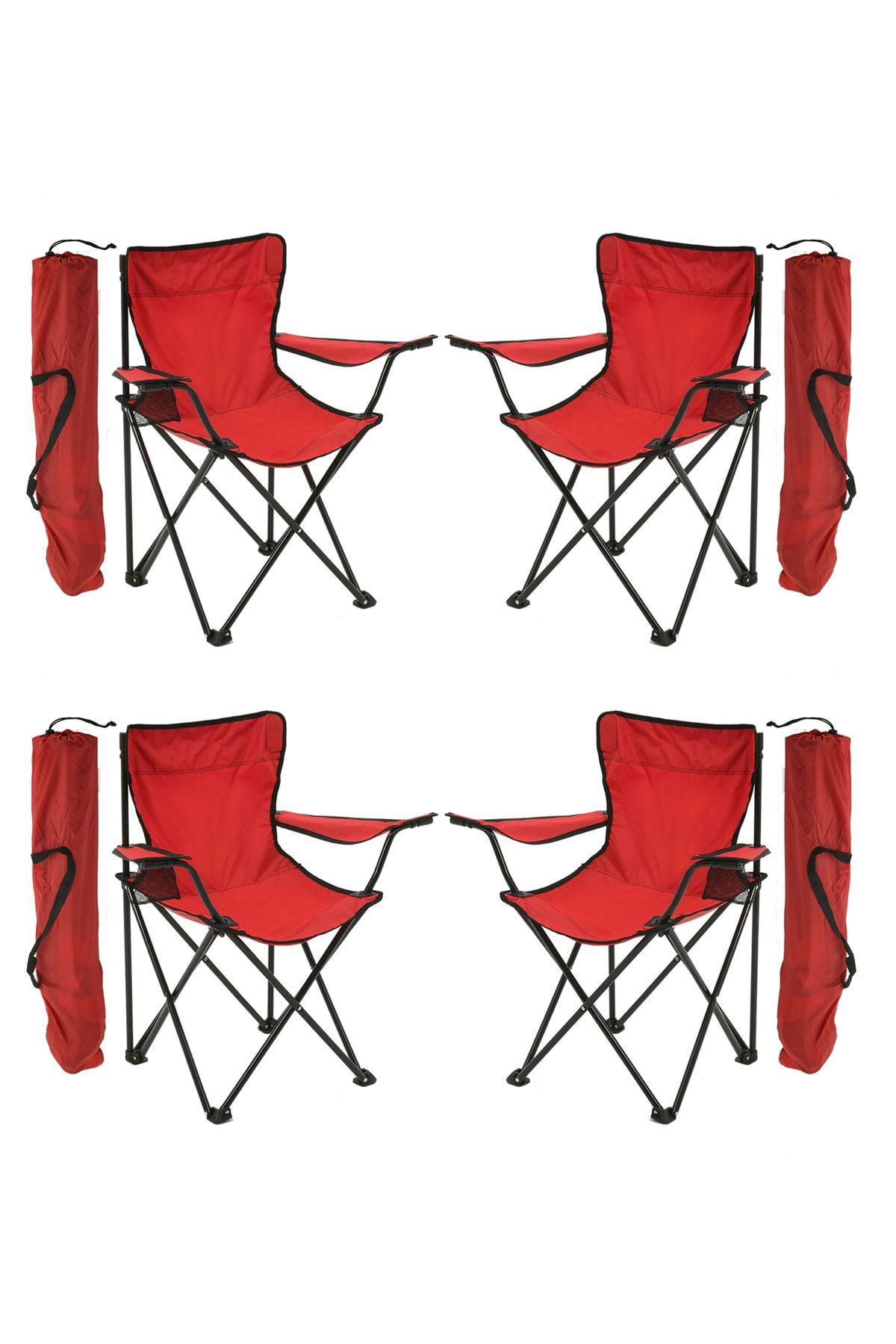Exent 4'lü Rejisör Kamp Sandalyesi Piknik Sandalyesi Katlanır Sandalye Taşıma Çantalı -kırmızı