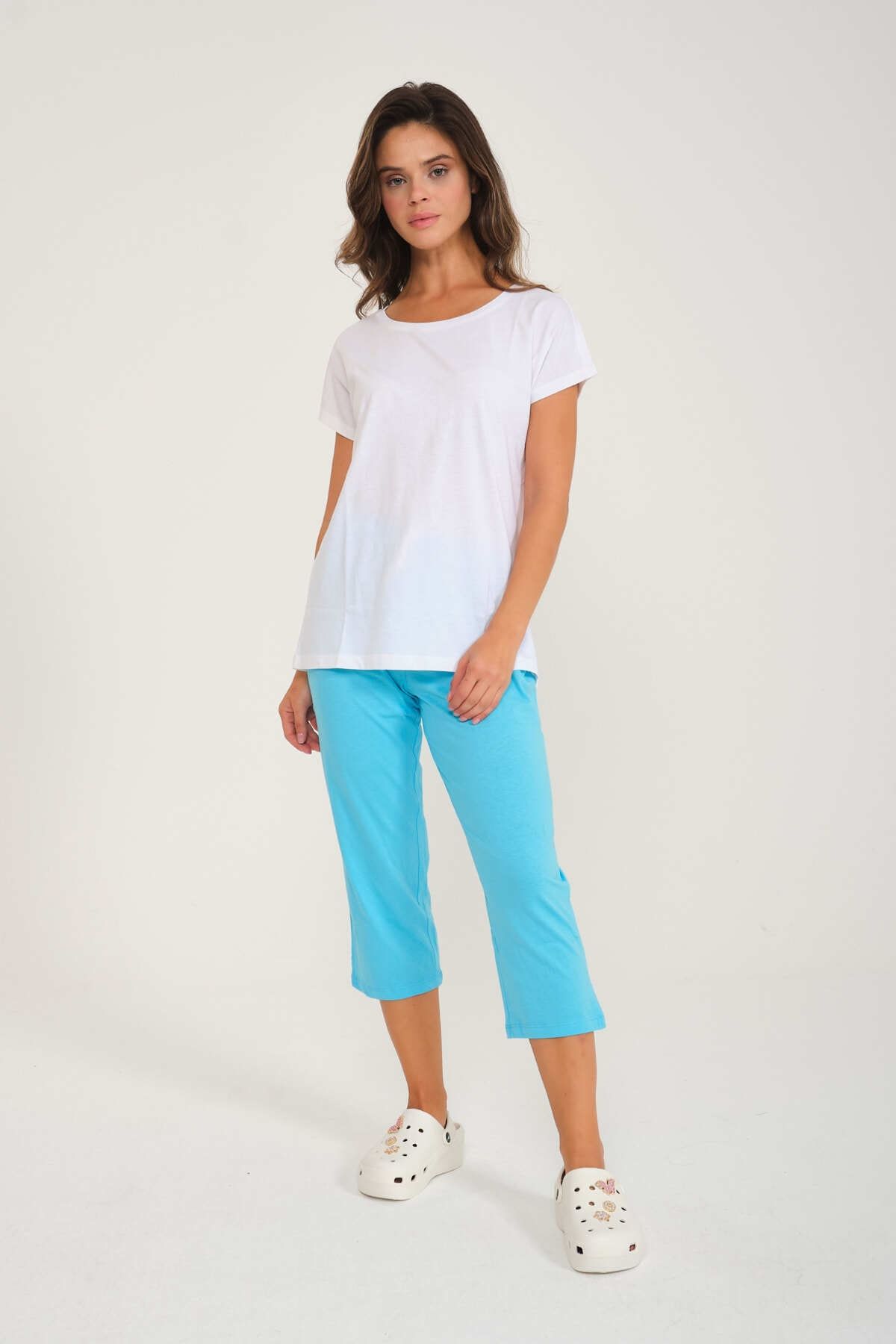 Genel Markalar %100 Pamuk Kadın Pijama Takımı Tshirt-pantolon Homewear