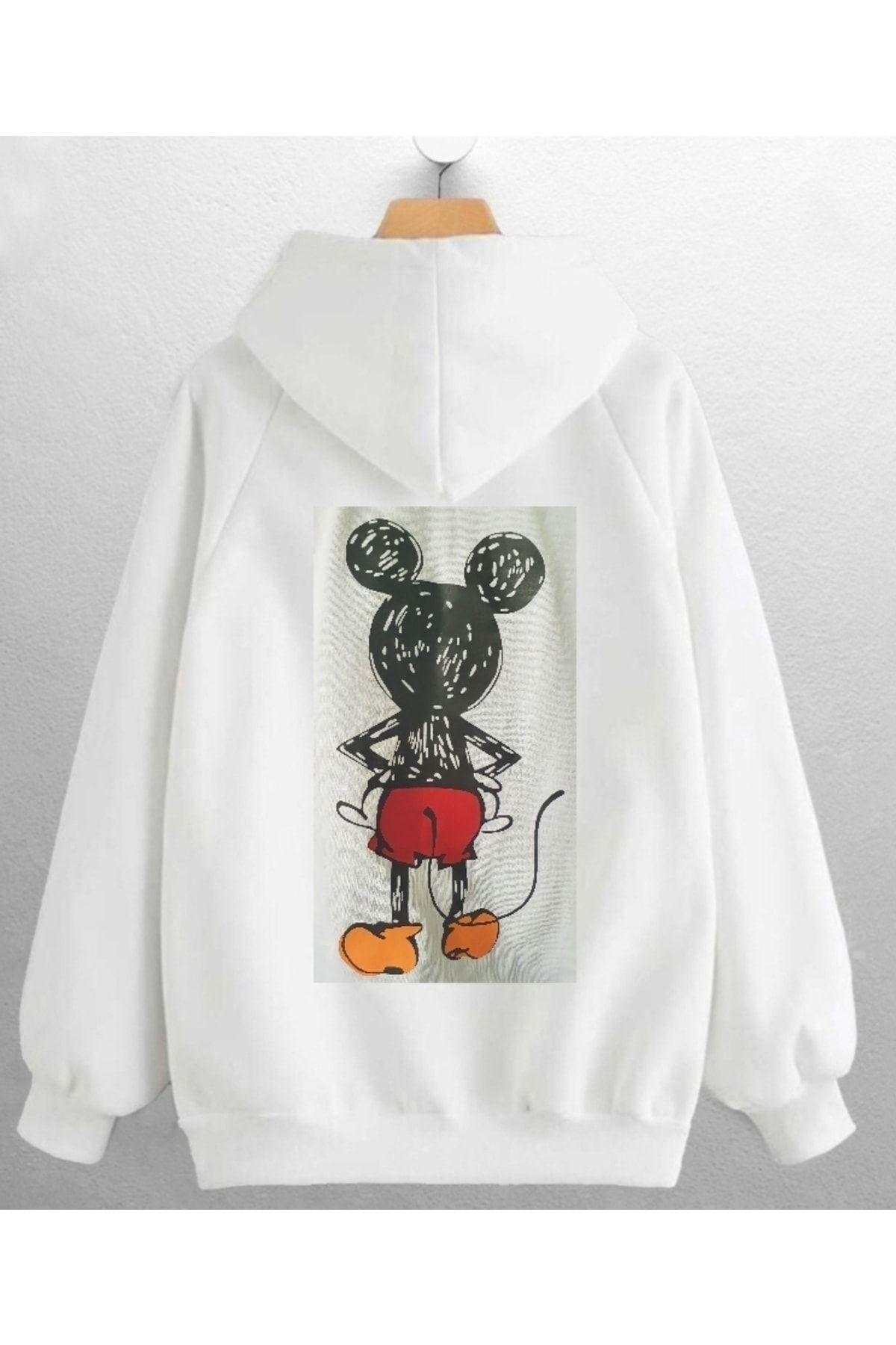 ELSİ Beyaz Kapüşonlu Sweatshirt Kapşonlu Minnie Mouse