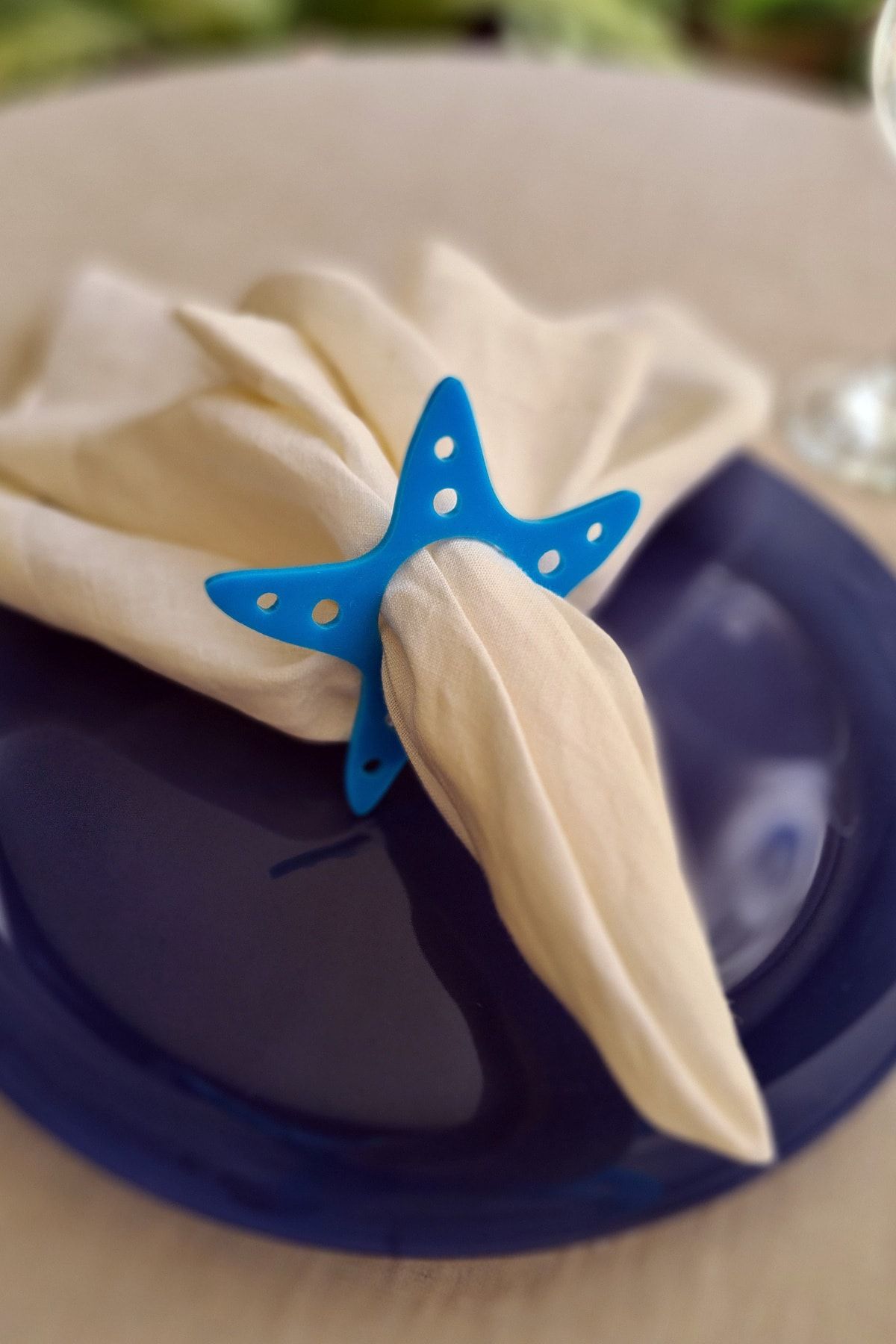 Story Deniz Yıldızı Marin Desen 6’lı Mavi Renk Akrilik Peçete Halkası Peçete Yüzüğü