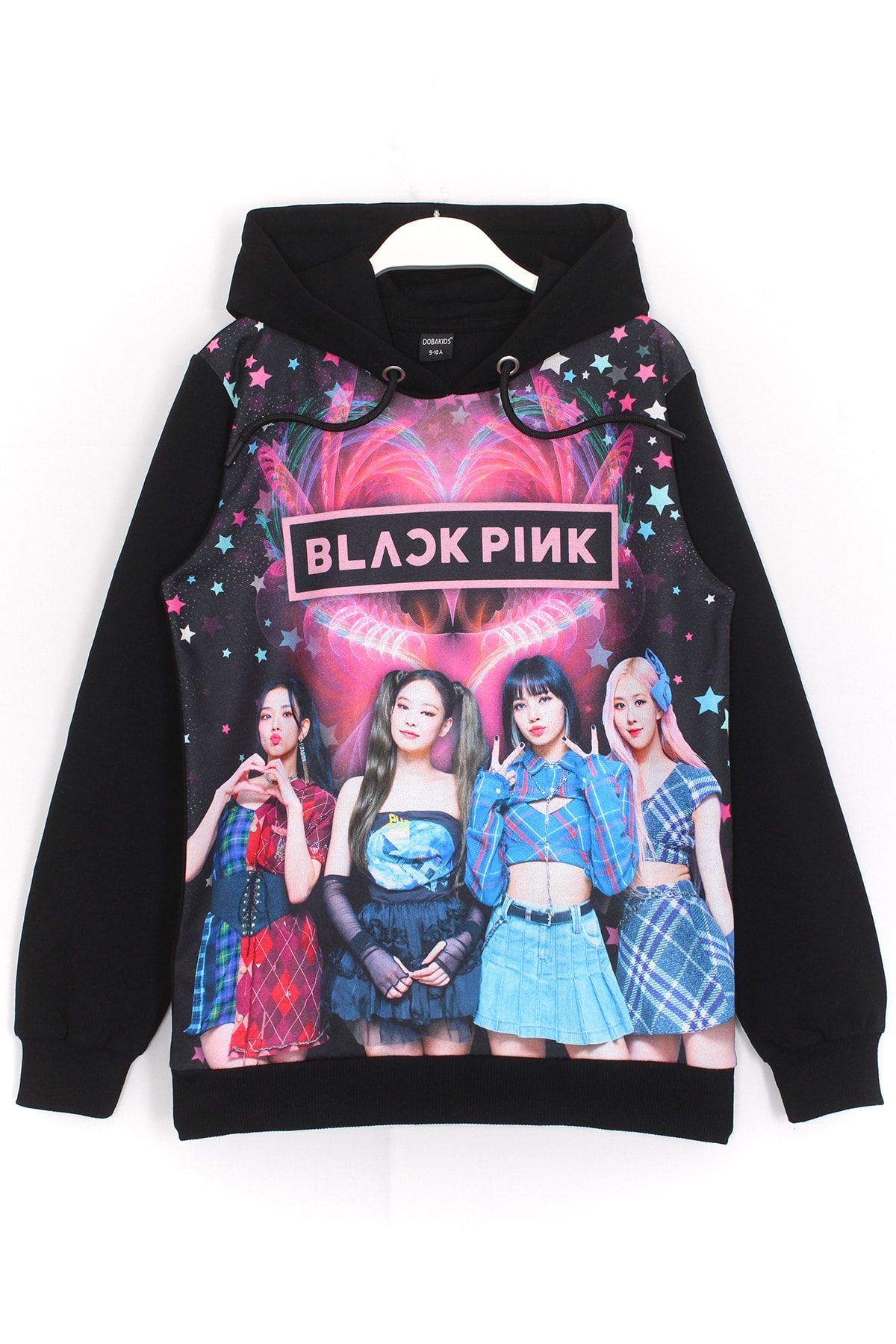 DobaKids Blackpink Korean Pop Grup Dijital Baskı Kız Çocuk Siyah Renk Kapüşonlu Sweatshirt Hoodie
