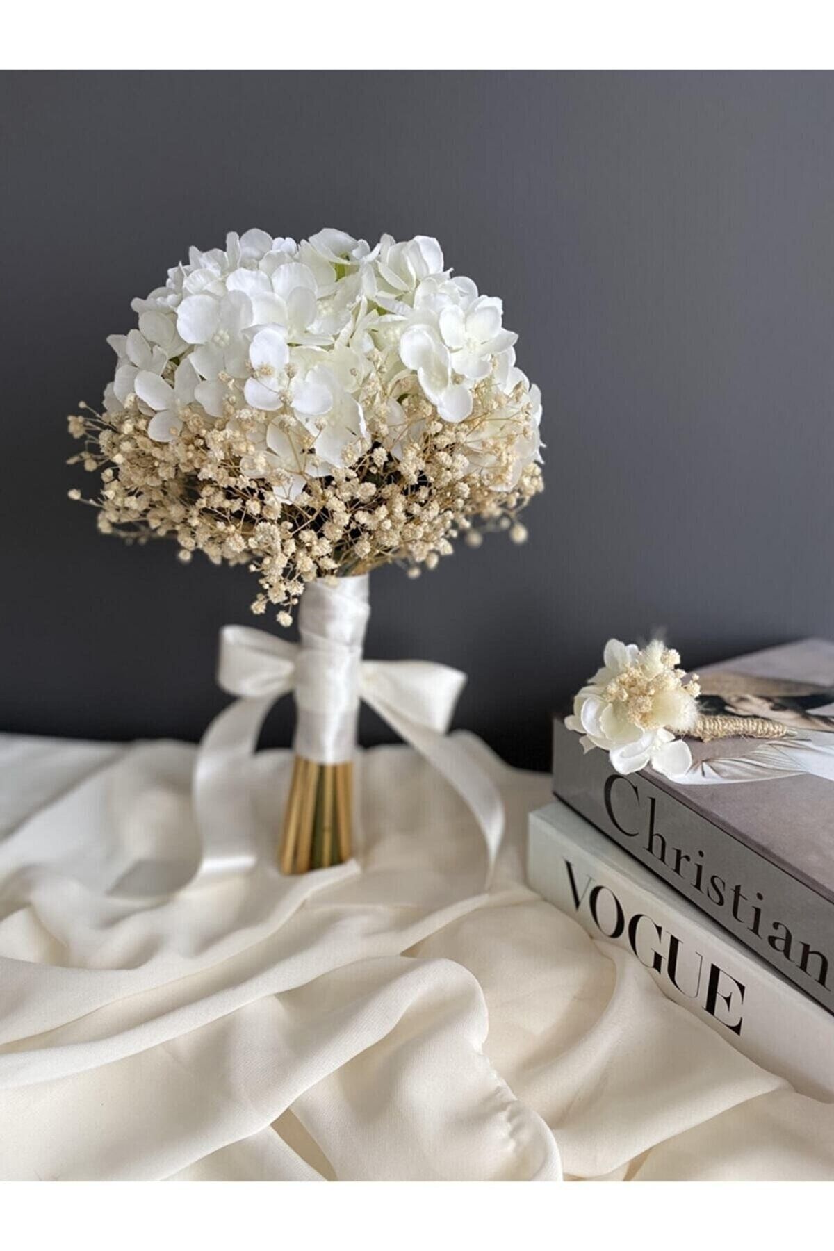 Hayalperest boncuk Beyaz Ortanca Cipsolu Gelin Çiçeği Yaka Çiçeği