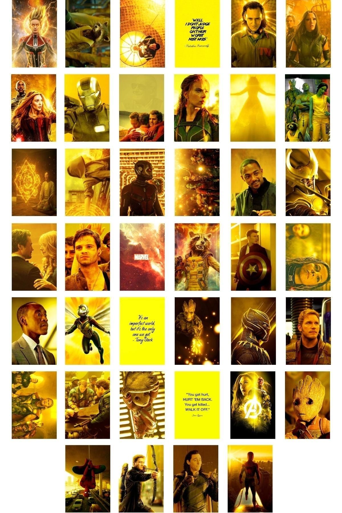 postifull Marvel Duvar Posteri Kolaj Seti, Sarı Temalı Avengers Poster, 40 Adet, Arkası Yapışkanlı, Kutulu