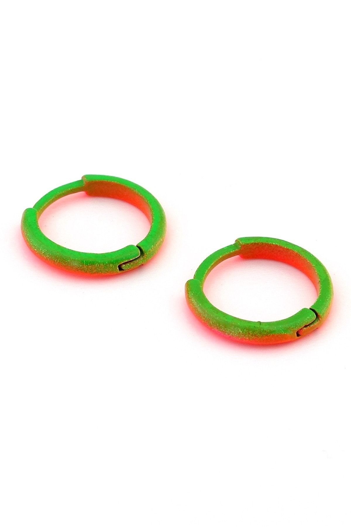 Solfera Turuncu Yeşil Neon Renkli Eğimli Model Halka Küpe E886