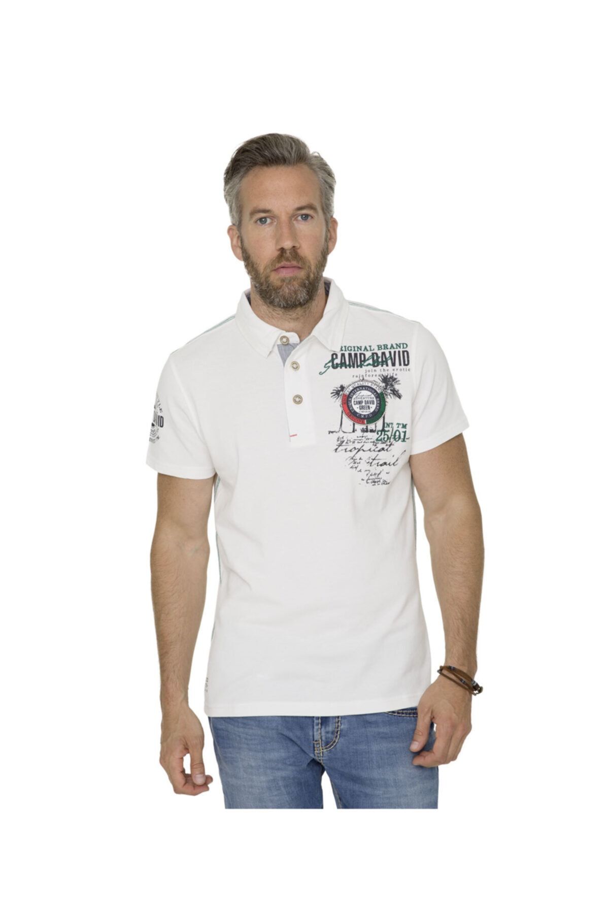 Camp David Erkek Beyaz Polo T-shirt