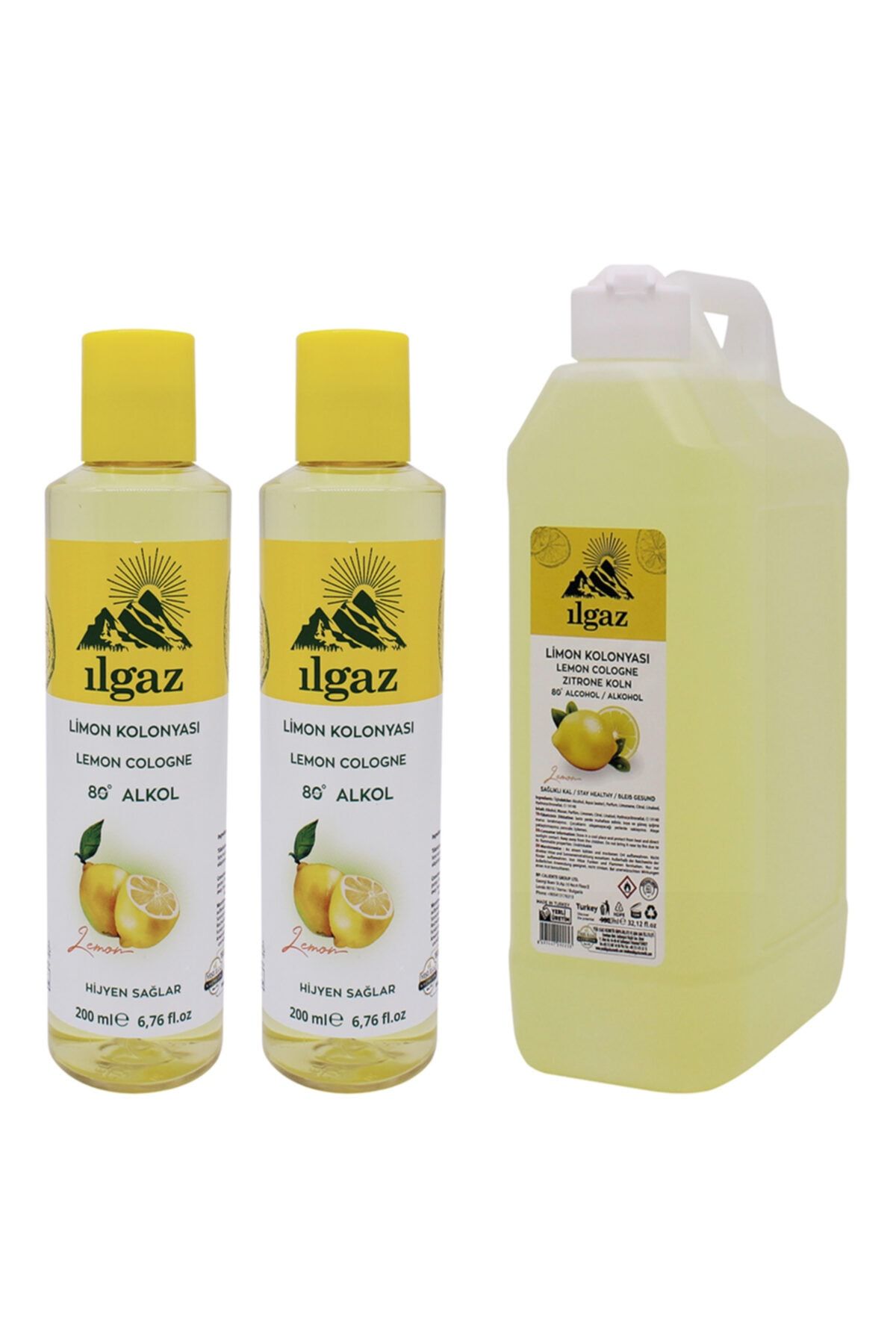 ILGAZ Klasik Limon Kolonyası 2 X 200 ml + 1000 ml Bidon Limon Kolonyası Doldurulabilir Huni Kapak Kolonya