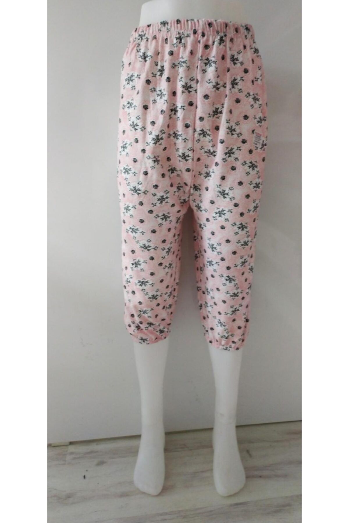 Seher Yıldızı Çiçekli Paçaları Lastikli Alt Pijama Büyük Beden (dizaltı, Kısa Don)
