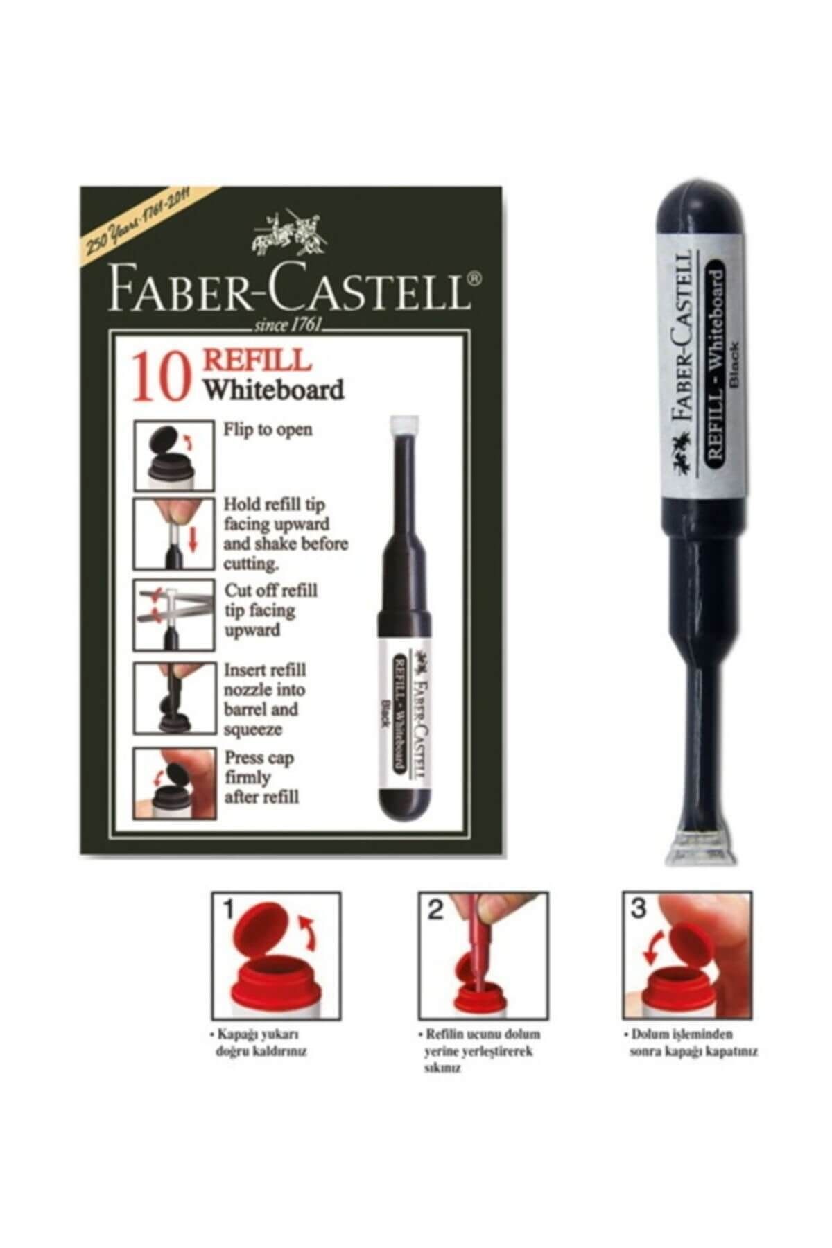 Faber Castell Beyaz Tahta Kalemi Mürekkep Refili 10`lu Kutu SİYAH