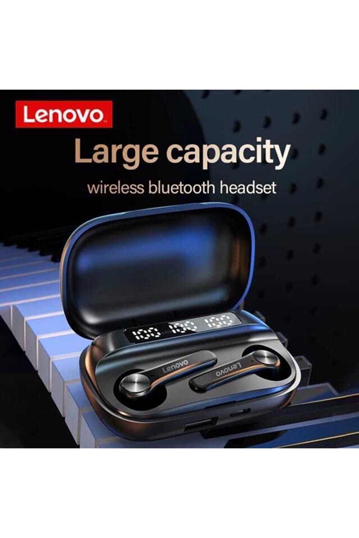 TECHNOMEN Lenovo Qt82 Dijital Şarj Göstergeli Powerbank Özellikli Bluetooth Kablosuz Kulaklık