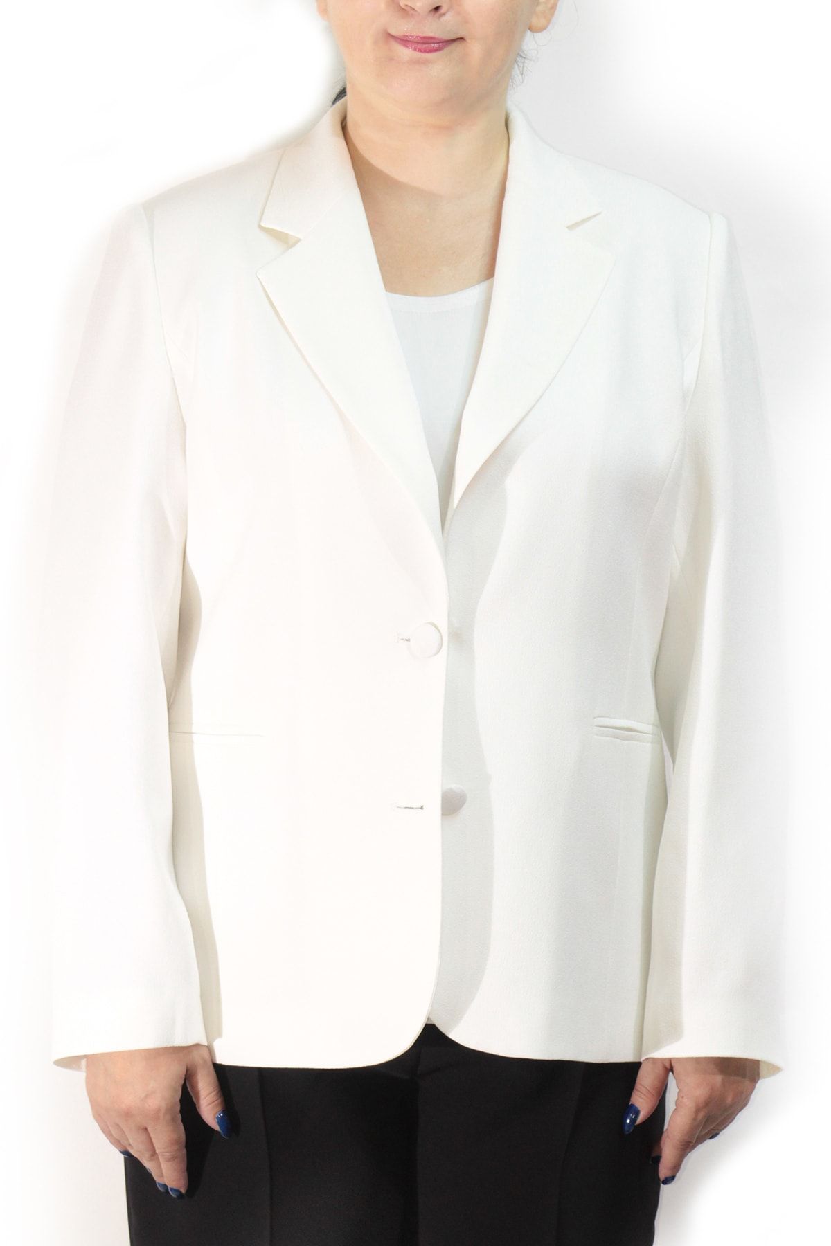 Fagi Kadın Büyük Beden Düğmeli Klasik Beyaz Ceket