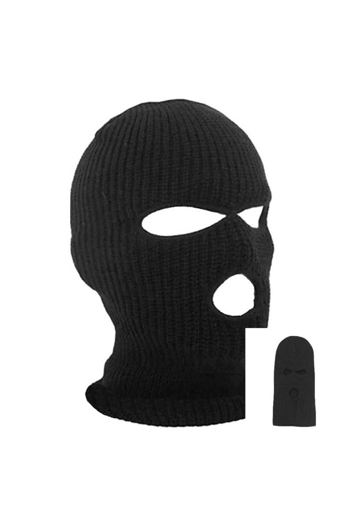 PAKER GİYİM Unisex Siyah Kışlık Triko Örme Üç Gözlü Bere Olabilen Kar Maskesi
