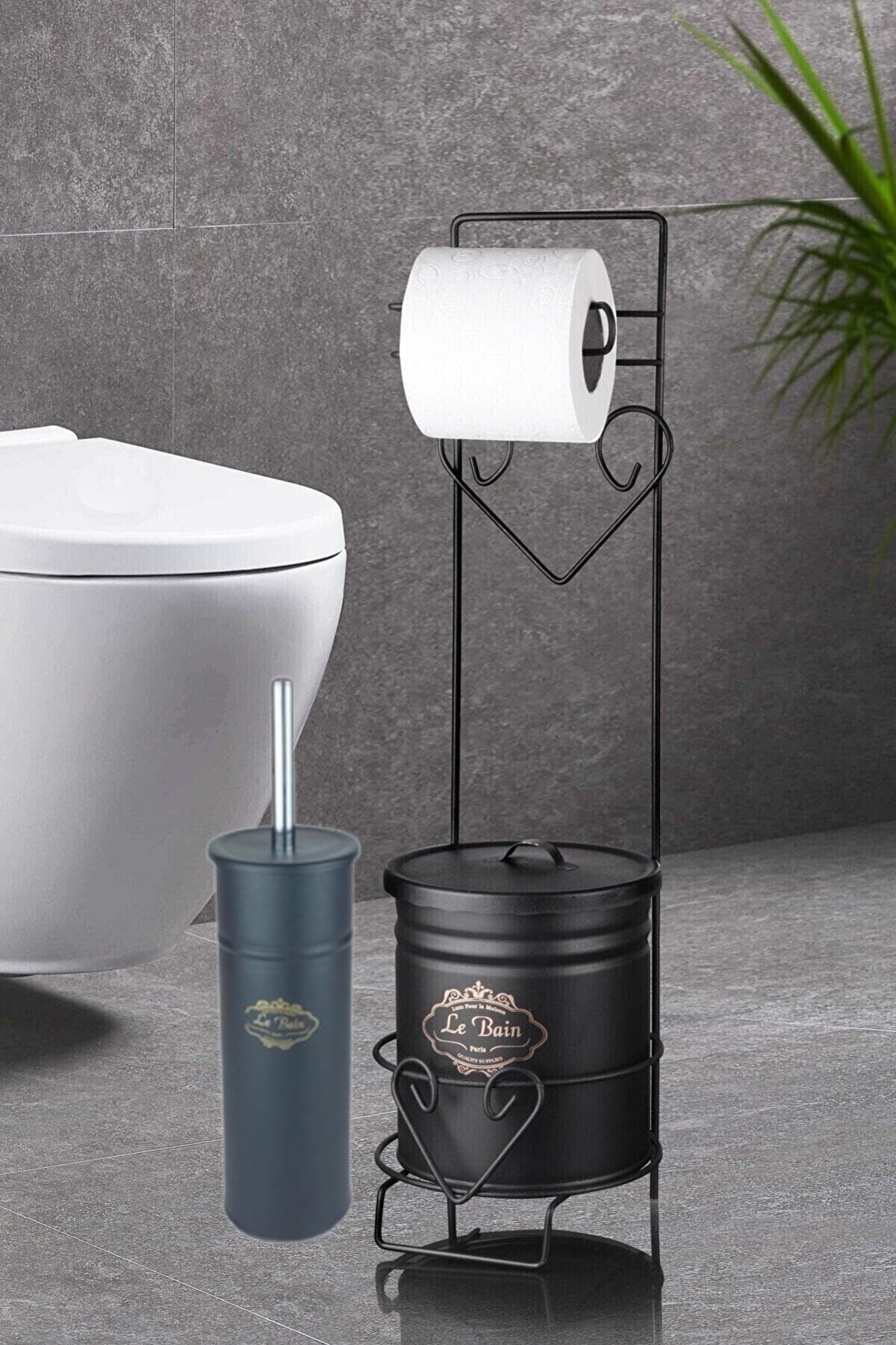 Orvila Lüx Siyah Wc Tuvalet Kağıdı Askısı Tuvalet Fırçası Ve Çöp Kovası Seti - Tuvalet Kağıtlığı