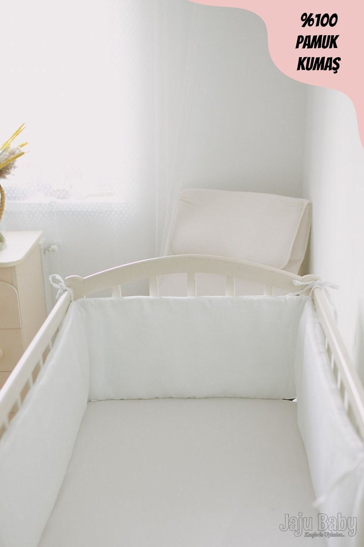 Jaju Baby Düz Beyaz 70x140 Beşik / Montessori Kenar Koruma Beşik Bariyer