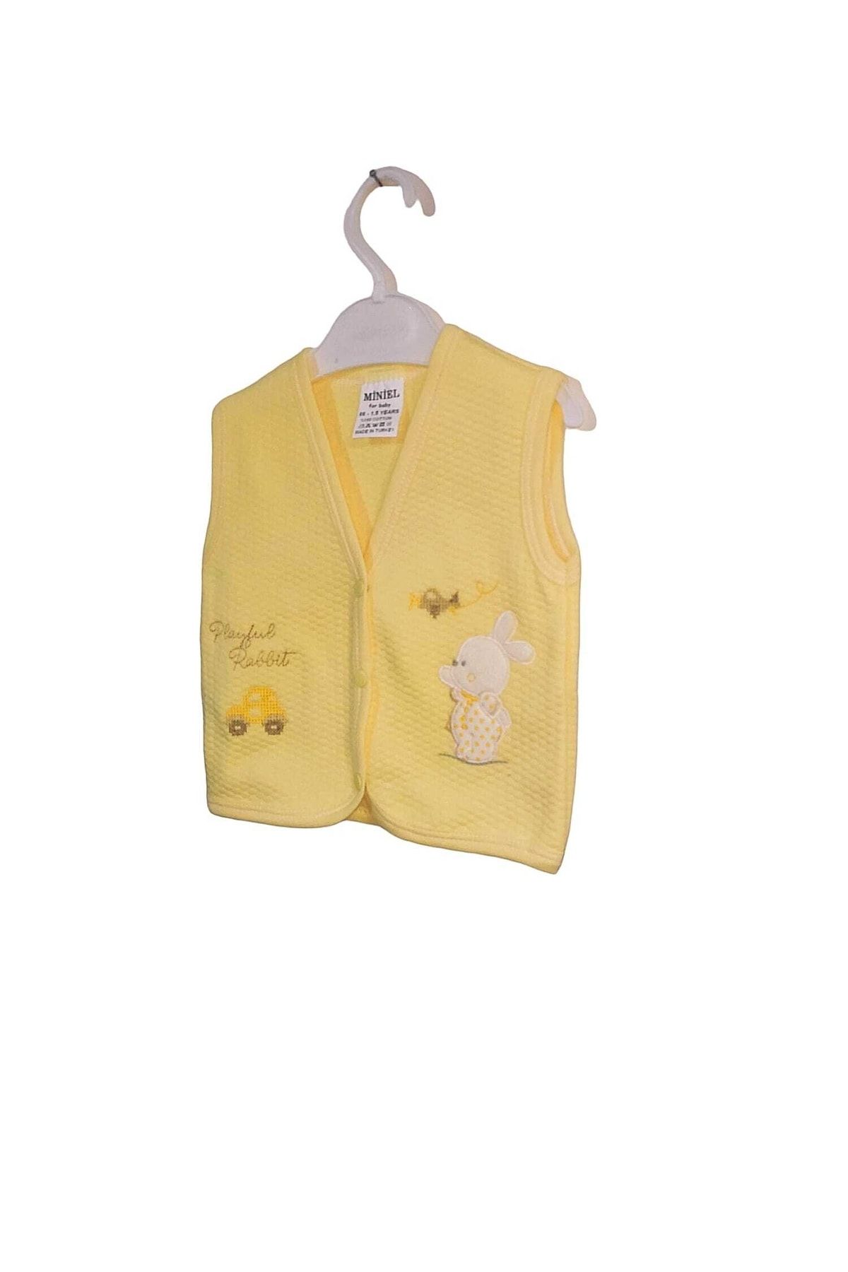 Minikel Miniel Desenli Sarı Bebek Yelek Kolsuz %100 Pamuk