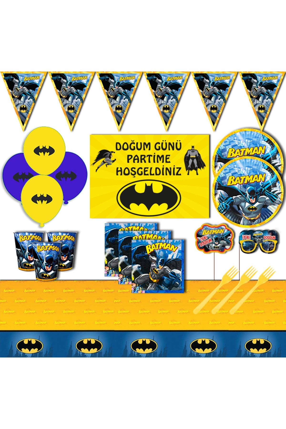 Batman Sarı Afişli 16 Kişilik Doğum Günü Parti Malzemeleri Seti
