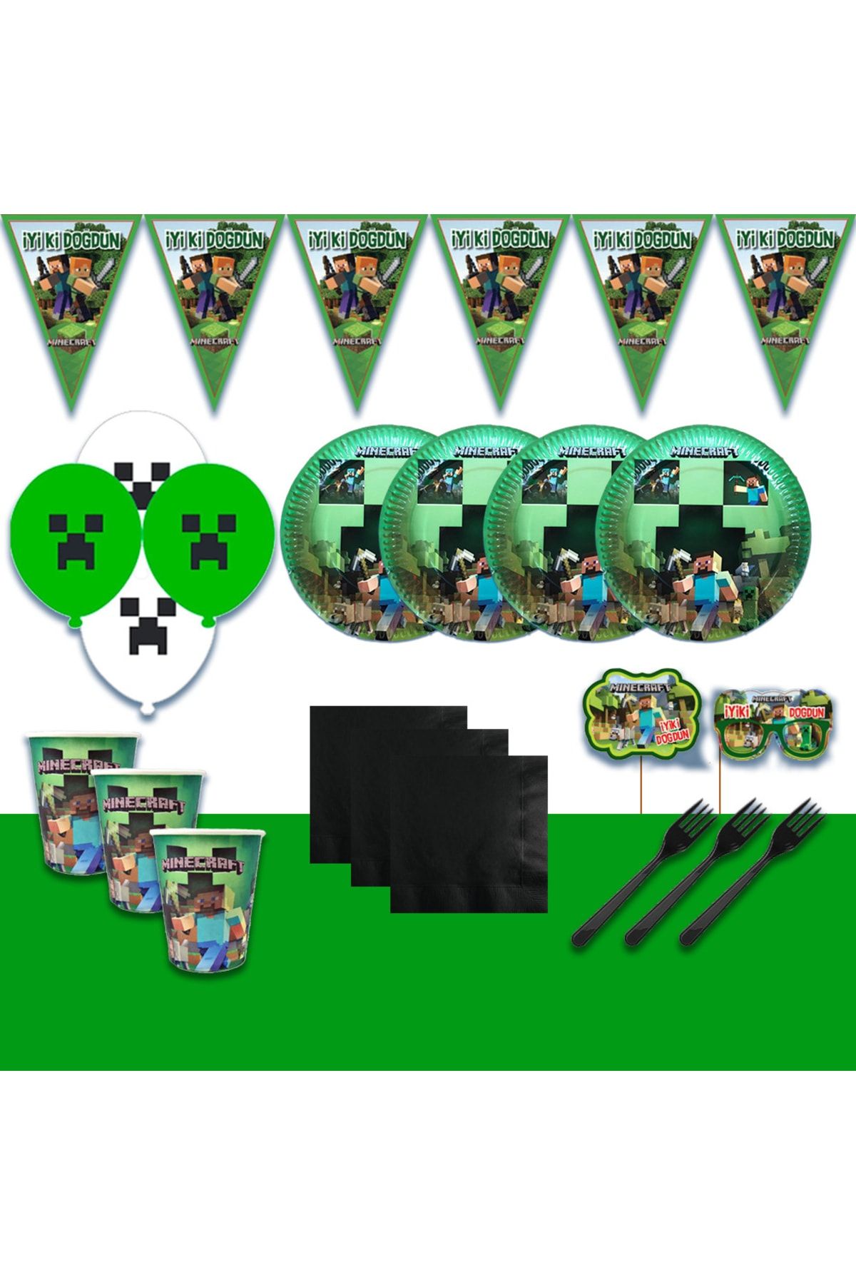 Minecraft 24 Kişilik Doğum Günü Parti Malzemeleri Seti