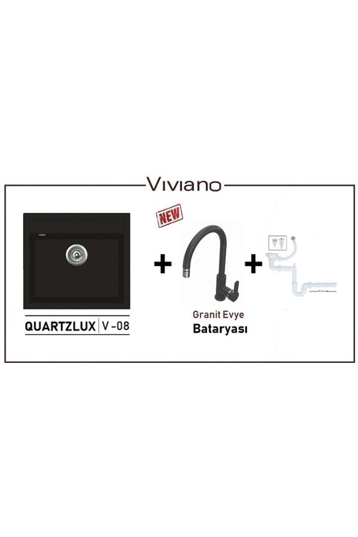 Vıvıano 50x56 Cm 1 Göz Siyah Granit Evye Vino Granit Batarya Bağlantı Hortumları