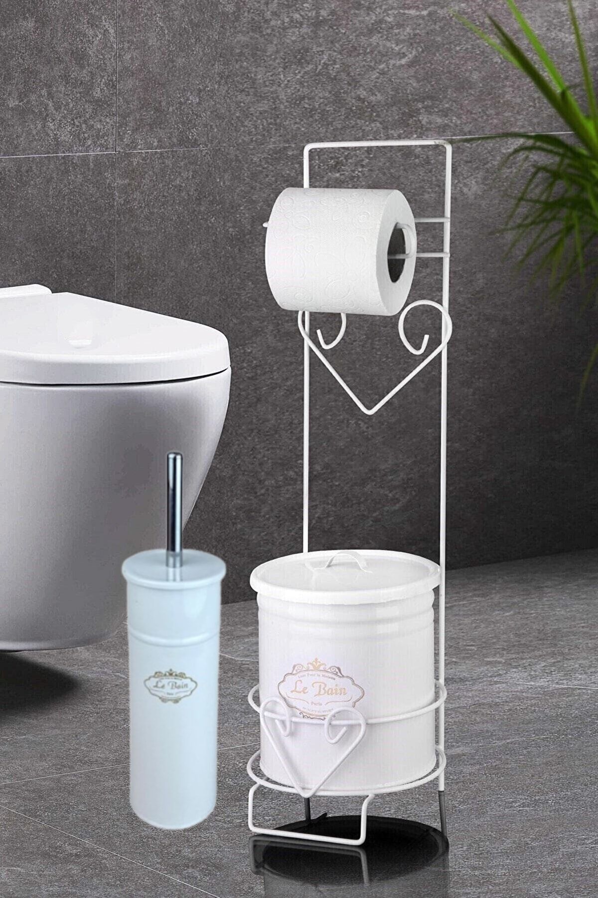 Orvila Lüx Beyaz Wc Tuvalet Kağıdı Askısı Tuvalet Fırçası Ve Çöp Kovası Seti - Tuvalet Kağıtlığı