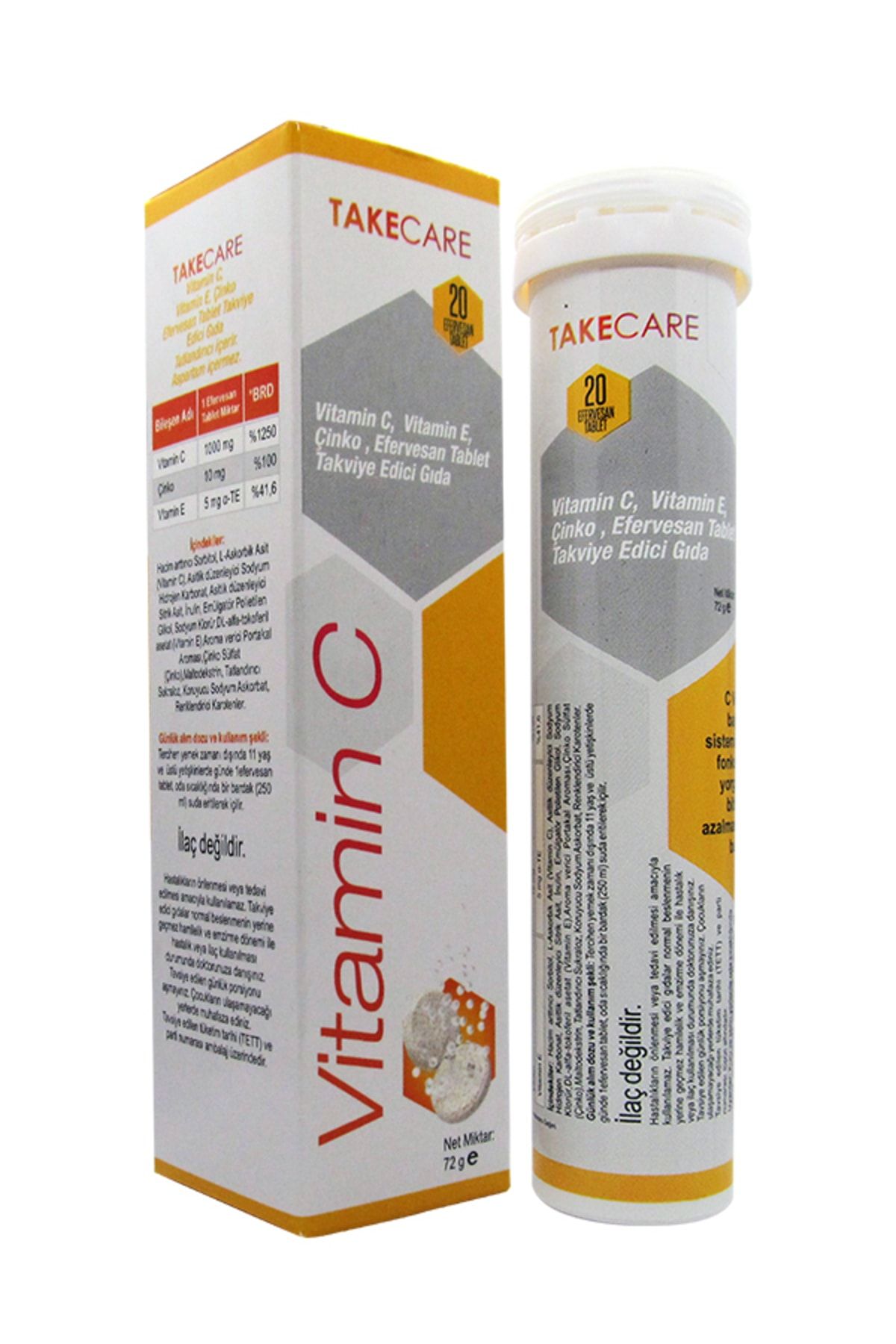 TakeCare Vitamin C 1000mg-çinko Ve Vitamin E Içeren 20 Efervesan Tablet