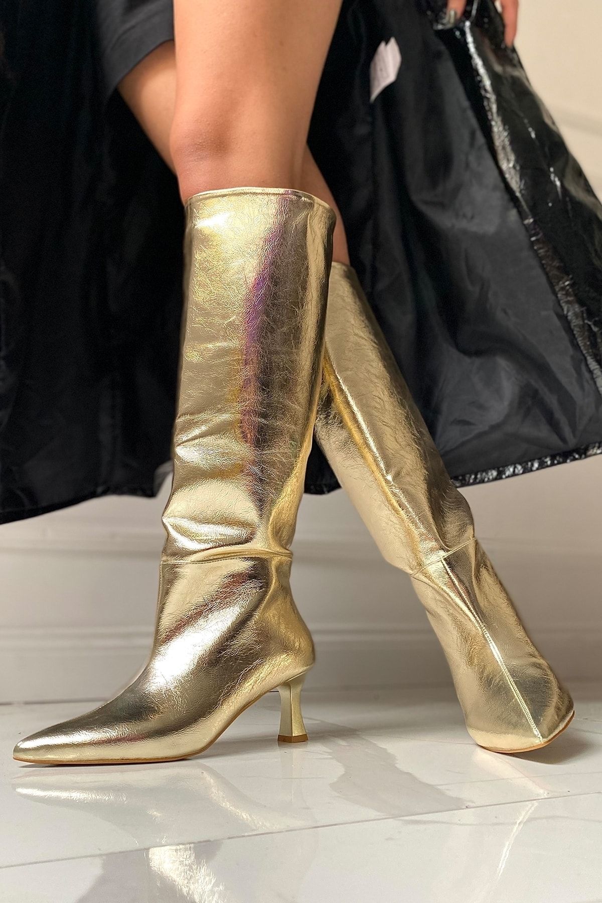 SHOEBELLAS Elanya Gold Kadın Topuklu Çizme