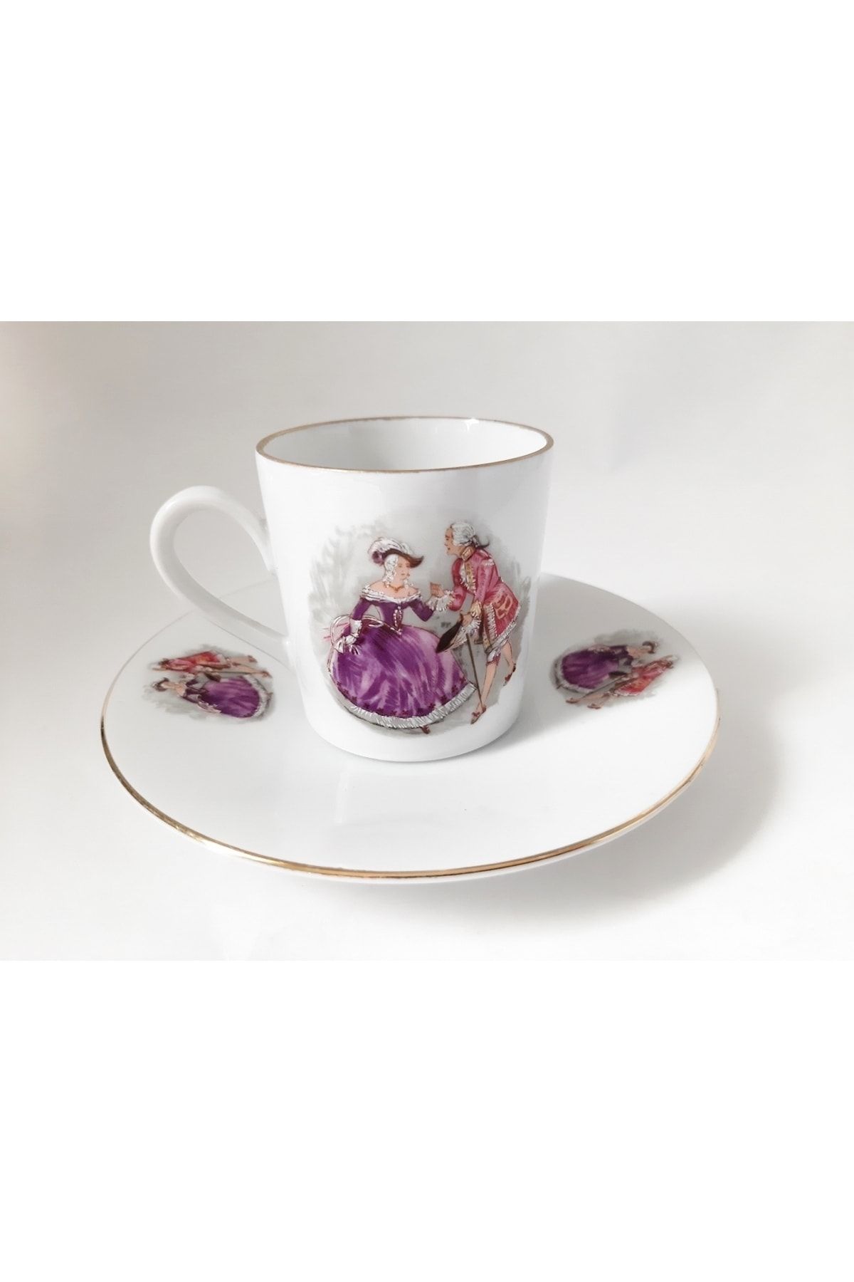 Bavaria Rococco Dönem Asilzadeler Resimli Porselen Kahve Fincanı