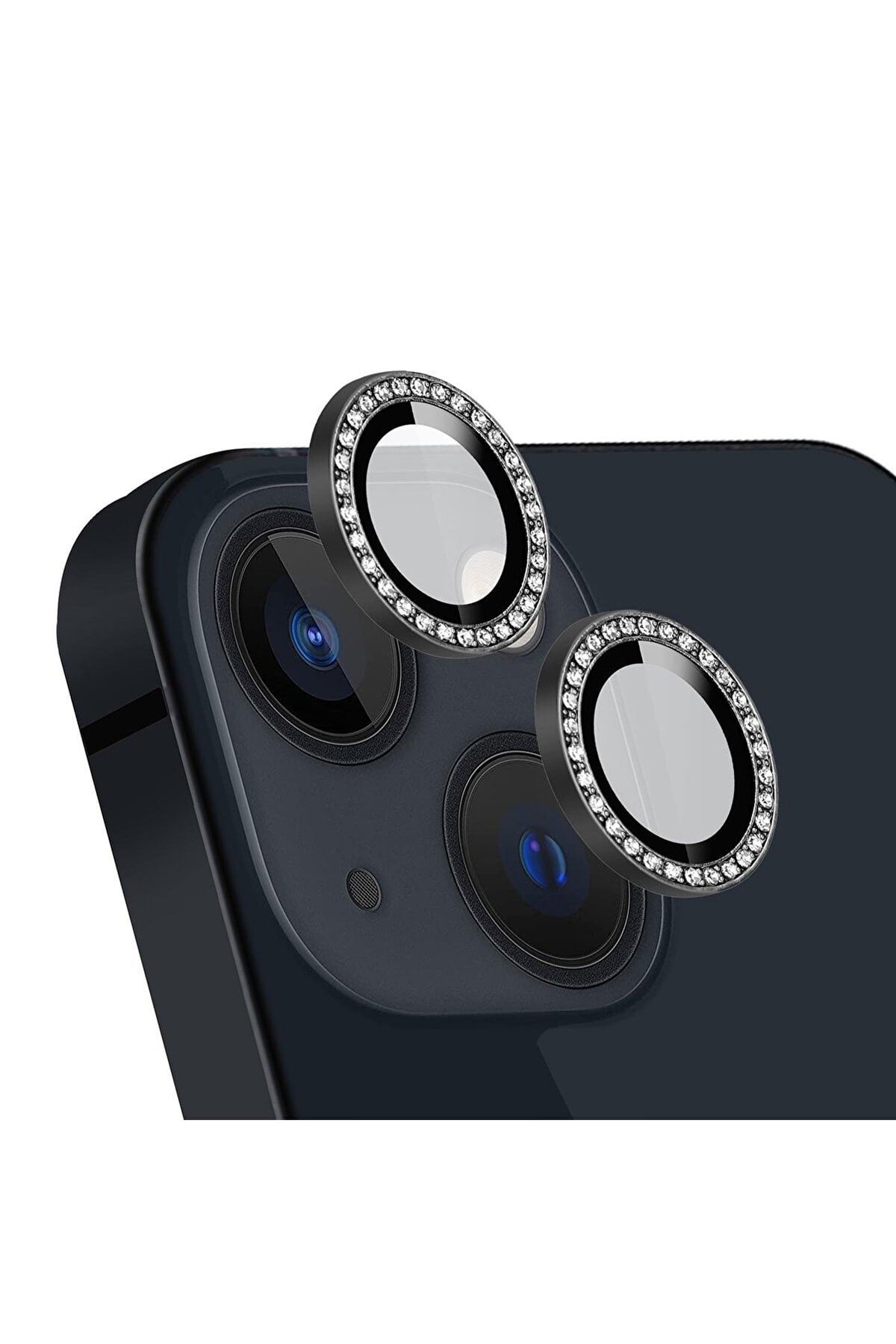 CONOCER Iphone 13 /13 Mini Uyumlu Swarovski Taşlı 3d Kamera Lens Koruyucu Siyah [2'li Set]