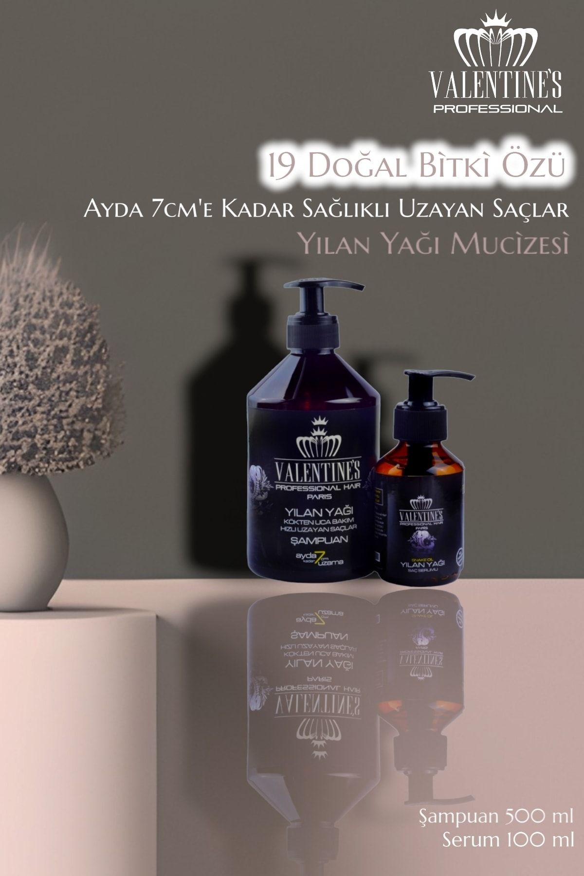 VALENTINES PROFESSIONAL Hızlı Uzama Ve Bakım Seti 19 Doğal Bitki Özlü Premium Yılan Yağı Şampuan Ve Serum 2'li Set