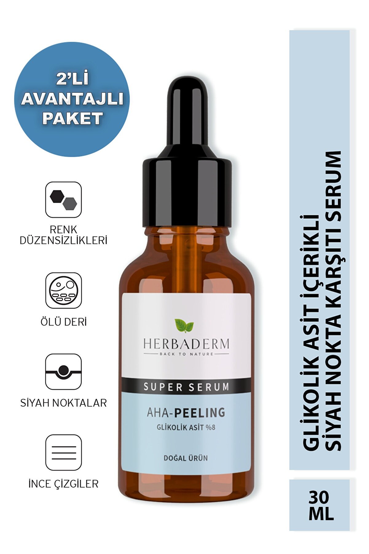 Herbaderm Superserum Aha Peeling 30 ml Glikolik Asit %8 2'li Avantajlı Paket
