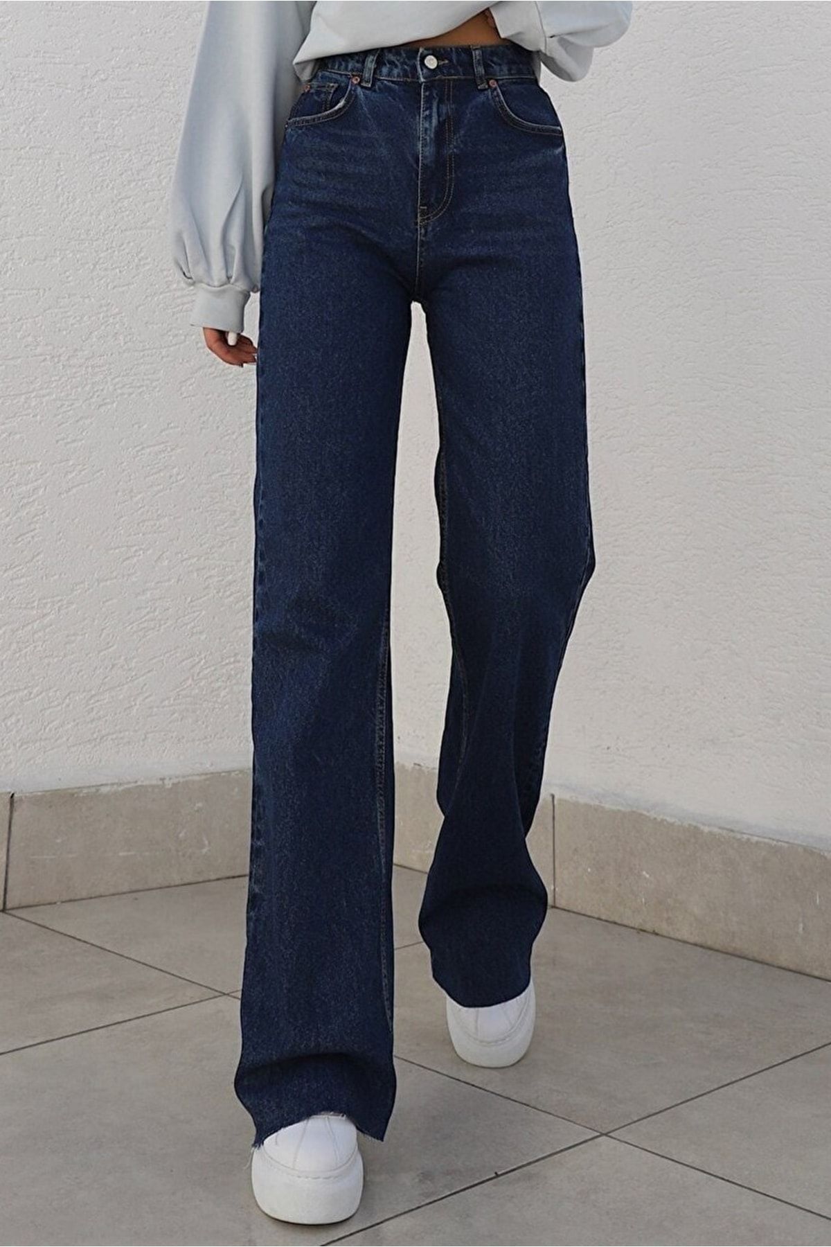 Ramrod Camelia 90's Lacivert Likralı Süper Yüksek Bel Salaş Jeans Palazzo Pantolon